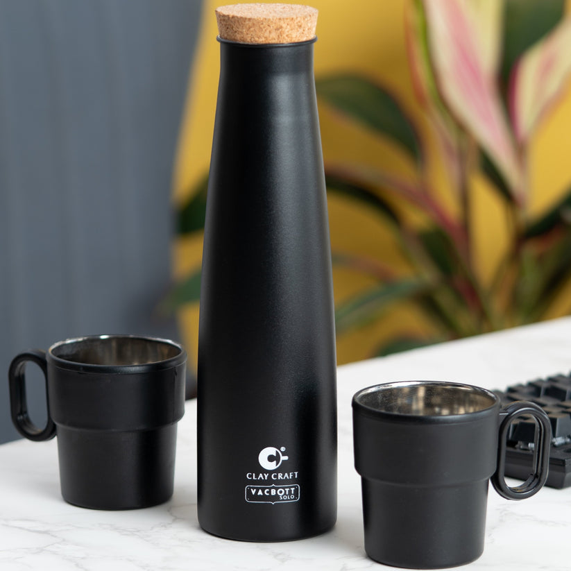 Clay Craft Vacbott Crest Combo Set Single Walled Non Insulated Water Bottle with Single Walled Victor Mug (2 Pcs) | Set of 3 Pcs