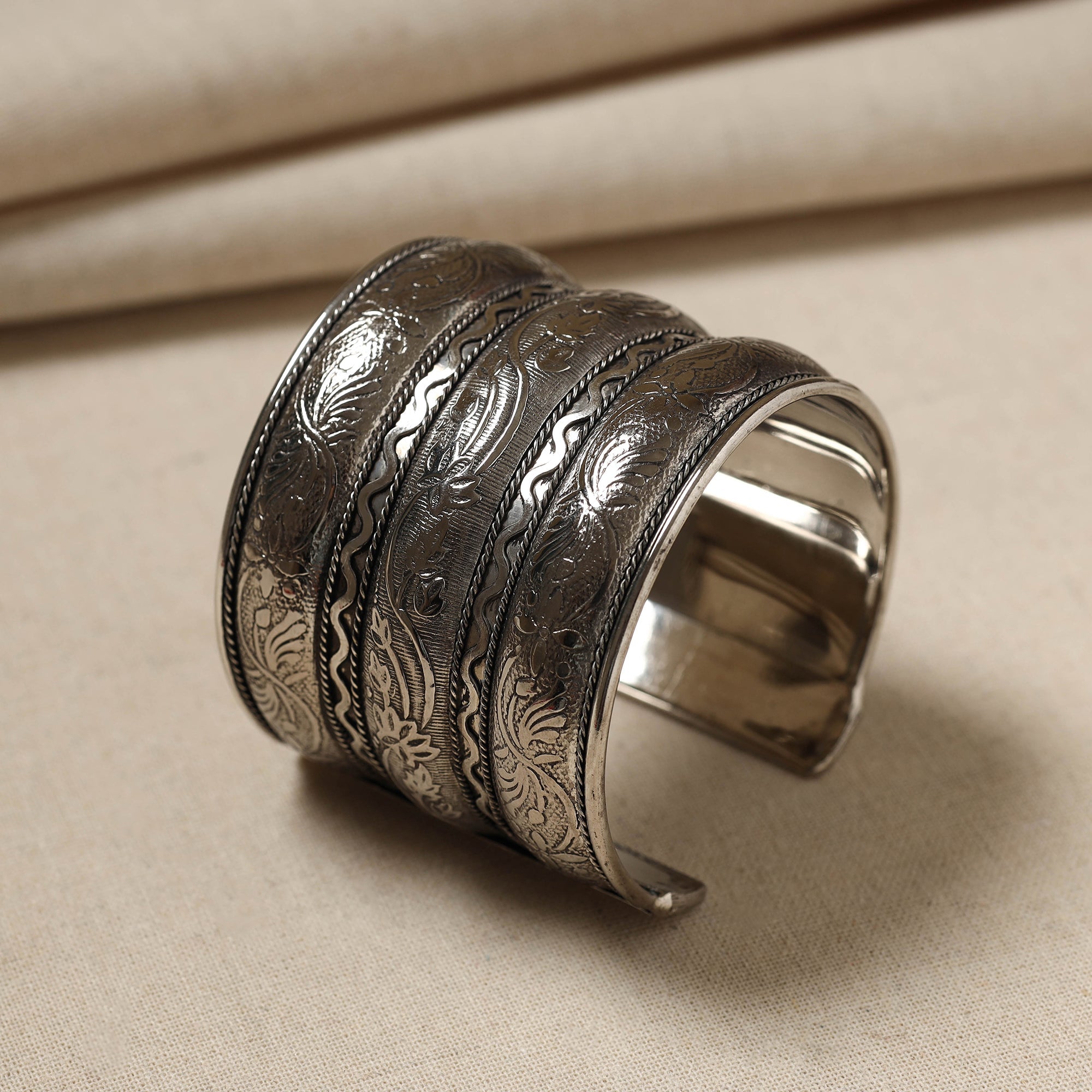 WHITE RIVER STORIES Antique Finish Oxidised German Silver Cuff Bracelet (Adjustable) - view 2