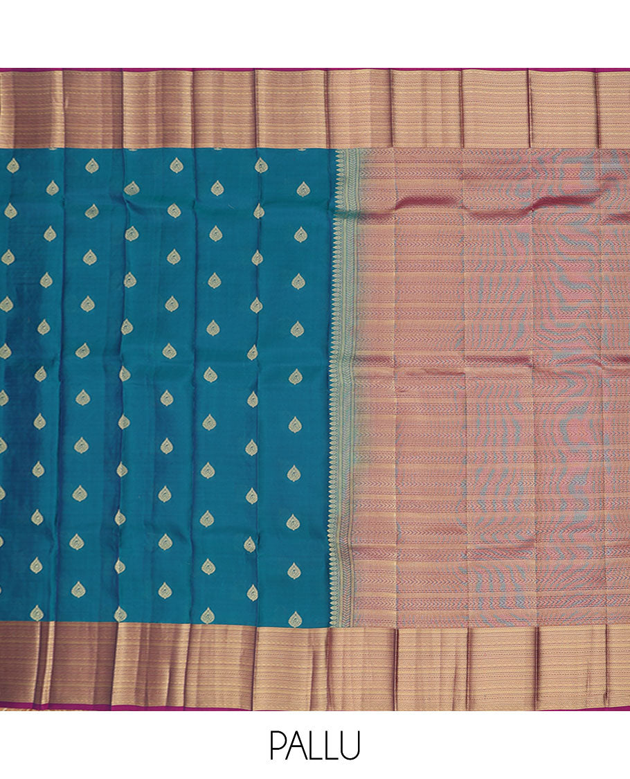 Pothys Blue vasundhara silk mix saree with buttas, contrast border & pallu steeped with traditional designs - view 4