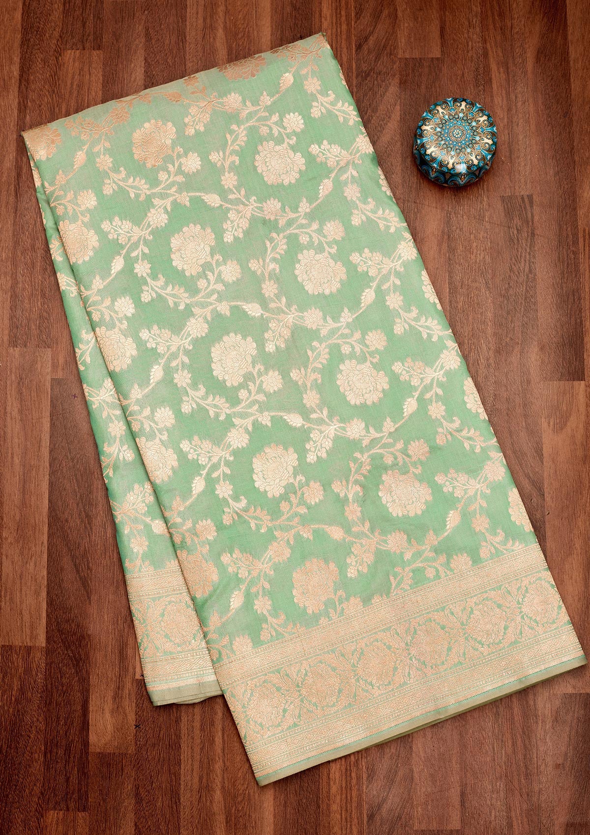 Koskii Sea Green Zariwork Pure Silk Saree – Women's
