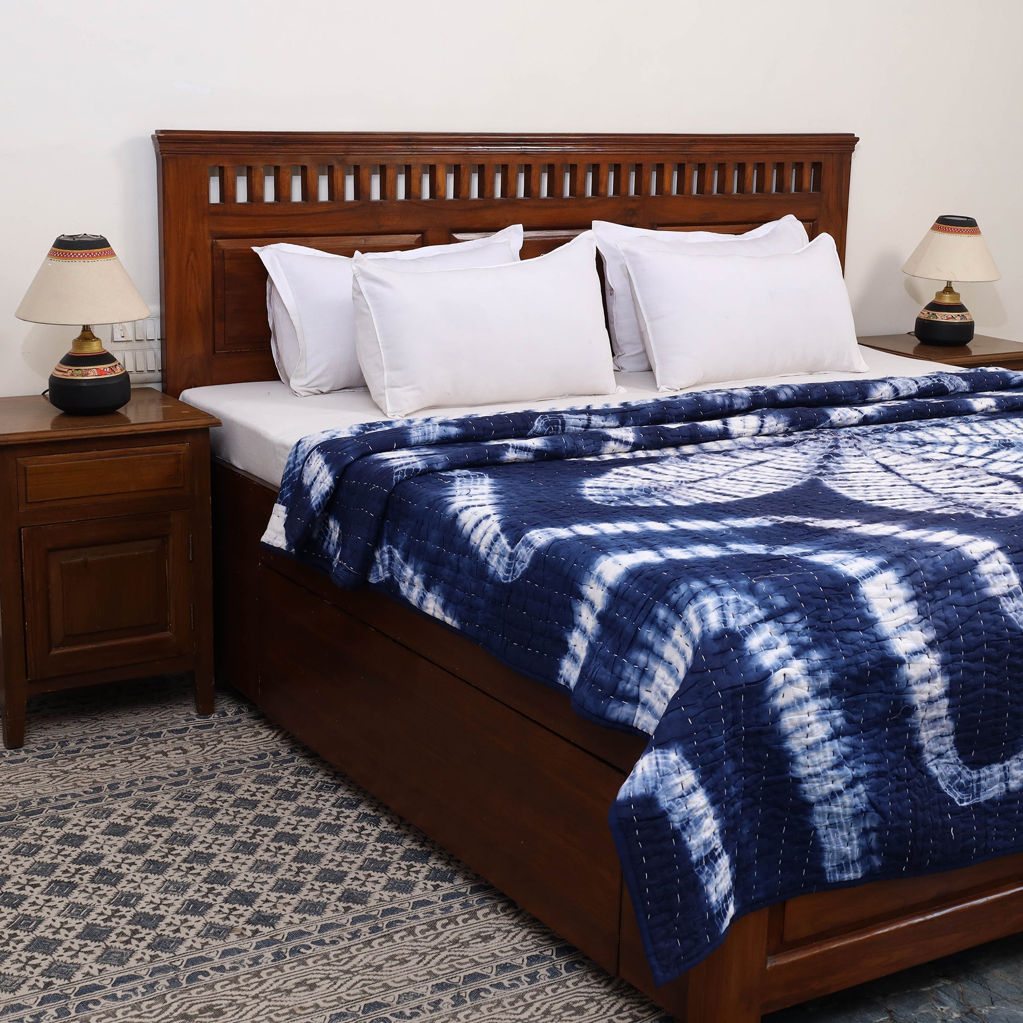 HAVELI CHRONICLES Blue - Double - Tagai Work Plain Cotton Quilt 44