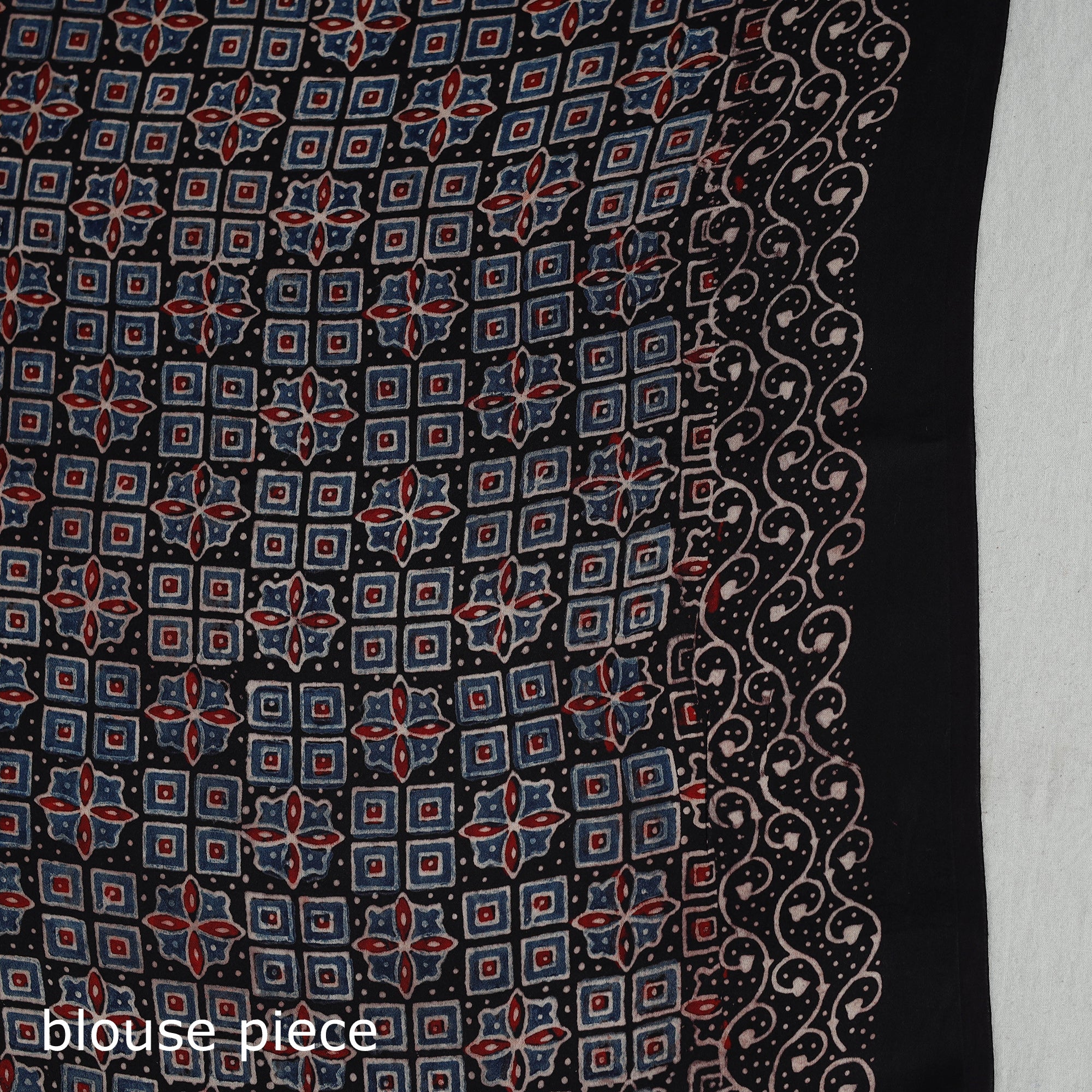 KACHCHH JI CHHAAP Black - Natural Dyed Hand Block Print Dola Silk Ajrakh Saree 05 - view 6