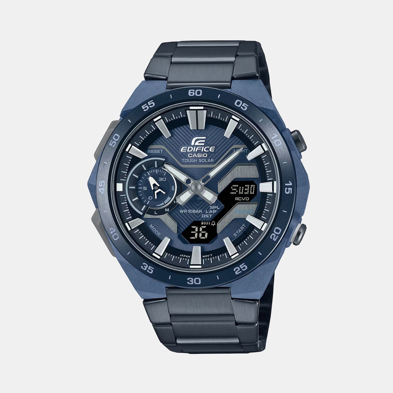 Casio Edifice Men Quartz Navy Blue Dial Analog-Digital Stainless Steel Watch ED640