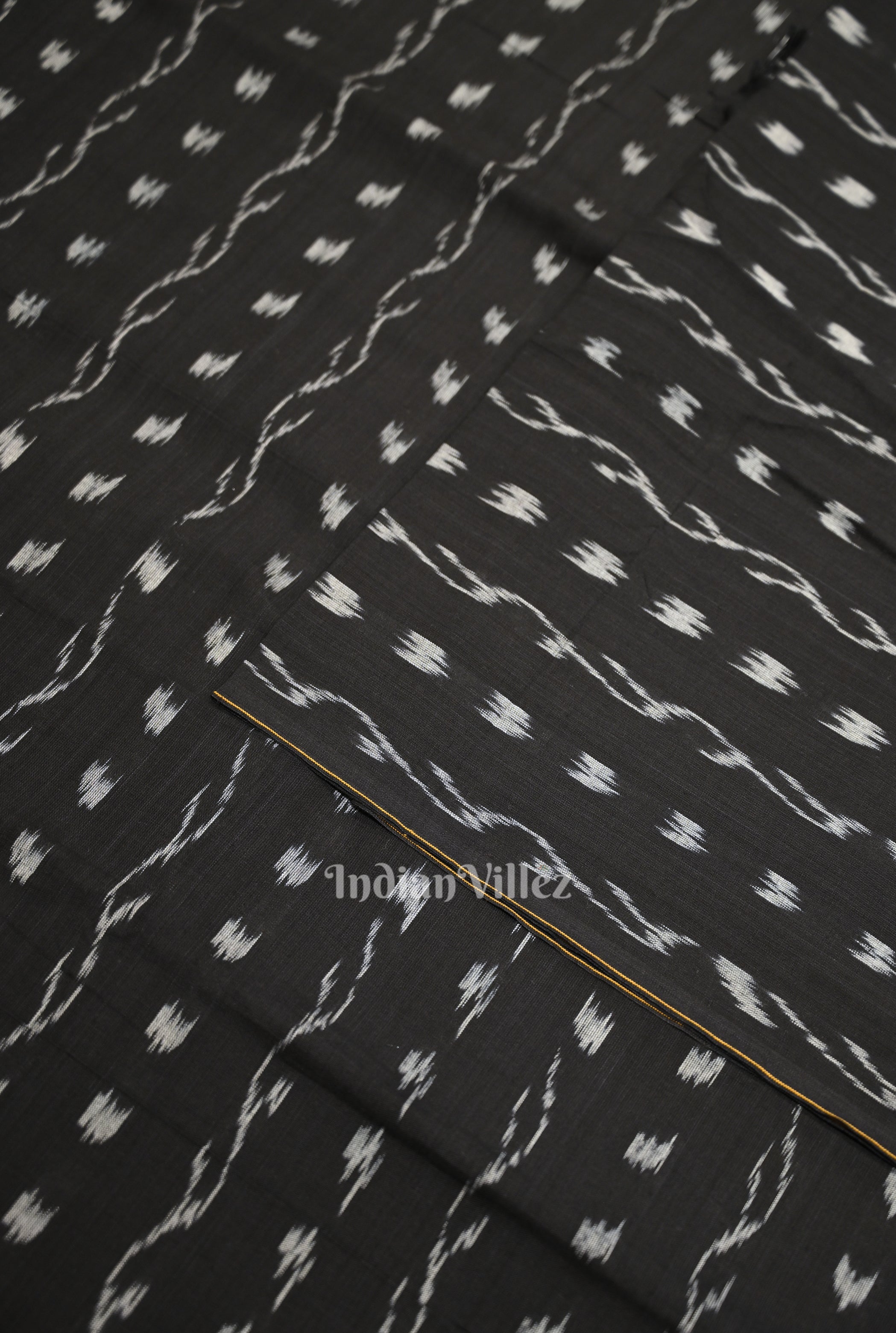 IndianVillèz Black Tipa Design Sambalpuri Ikat Cotton Fabric - view 2