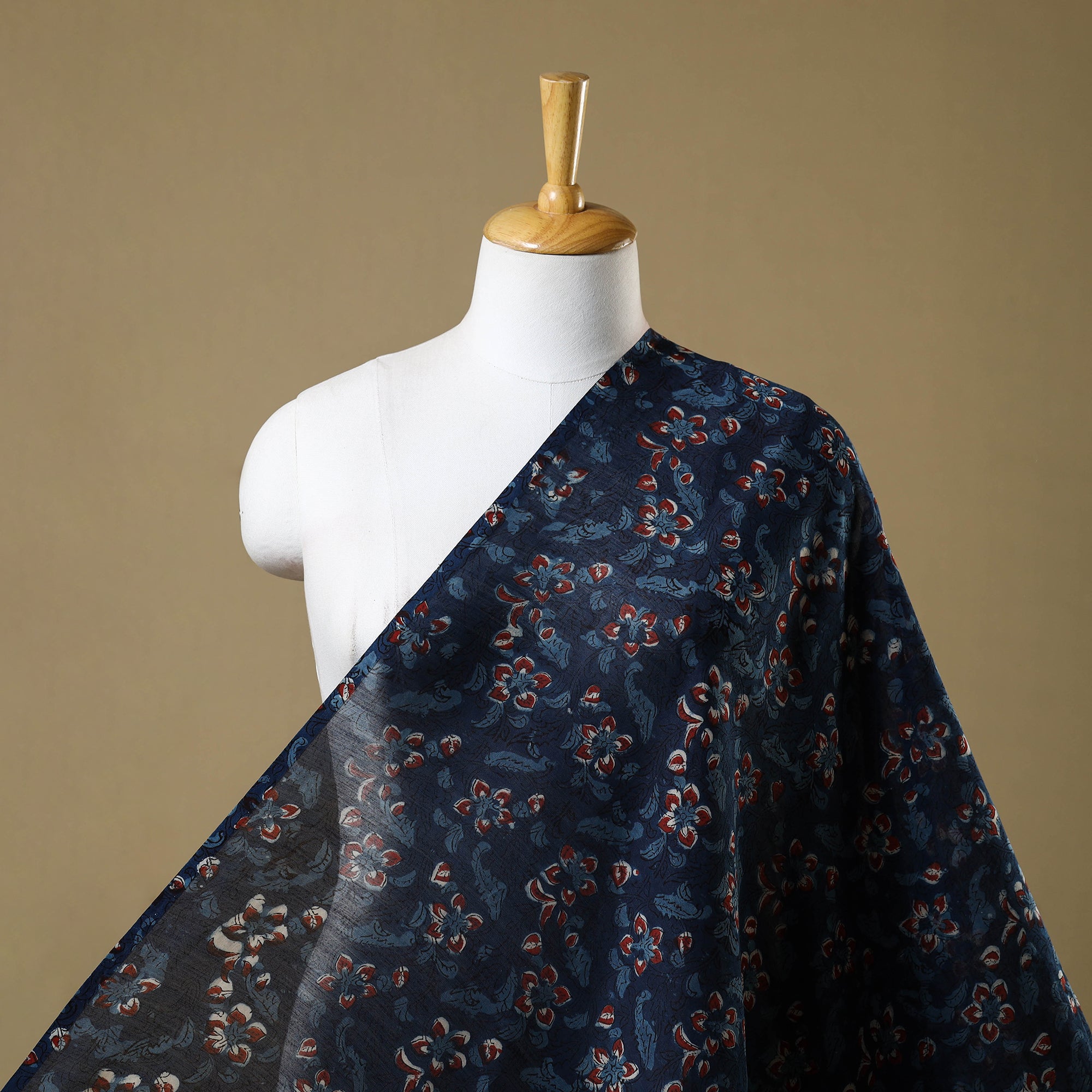 HAVELI CHRONICLES Blue - Hand Block Print Chanderi Silk Jahota Fabric 10