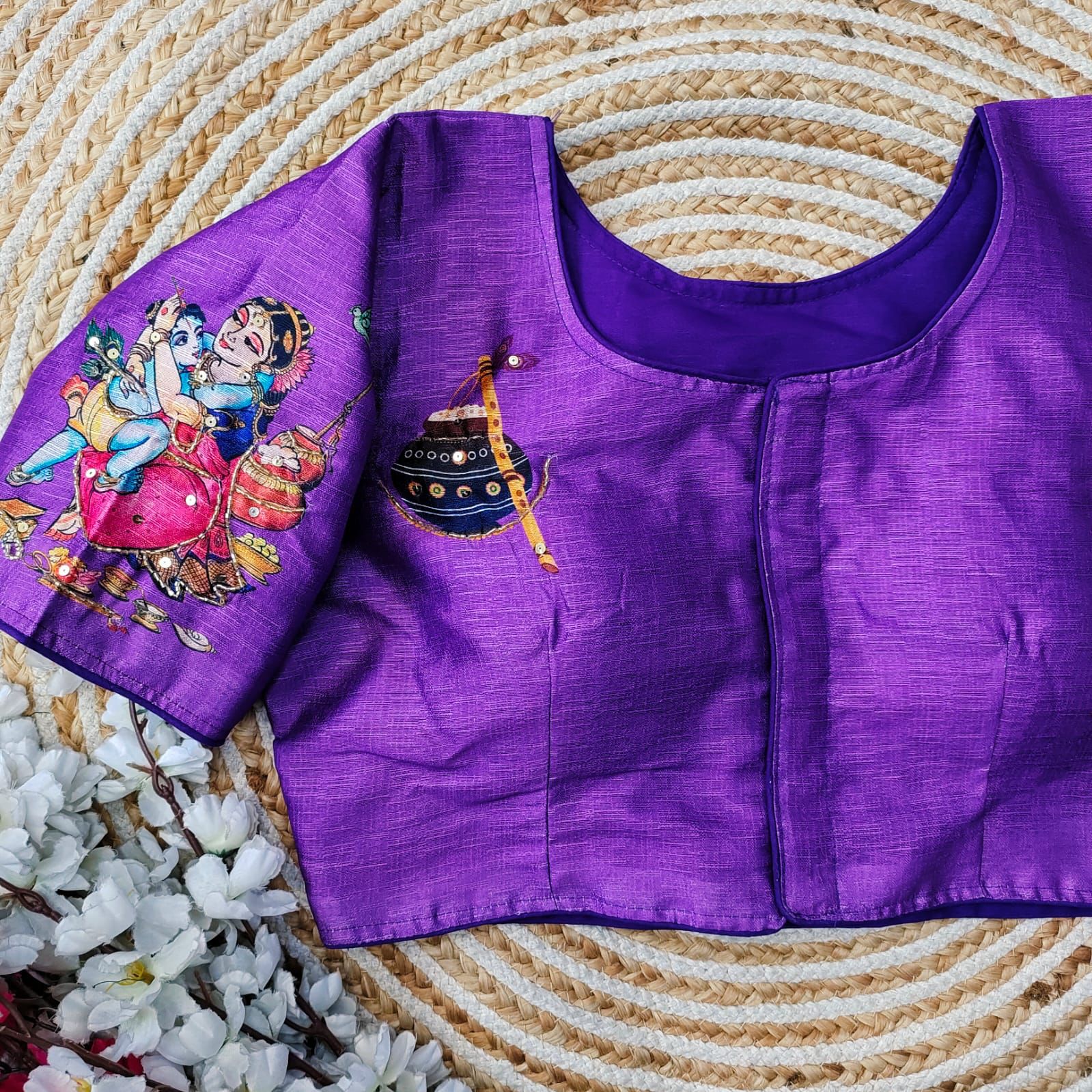 ClothsVilla Purple Pure Silk Blouse with Antique Handcrafted Work - view 2