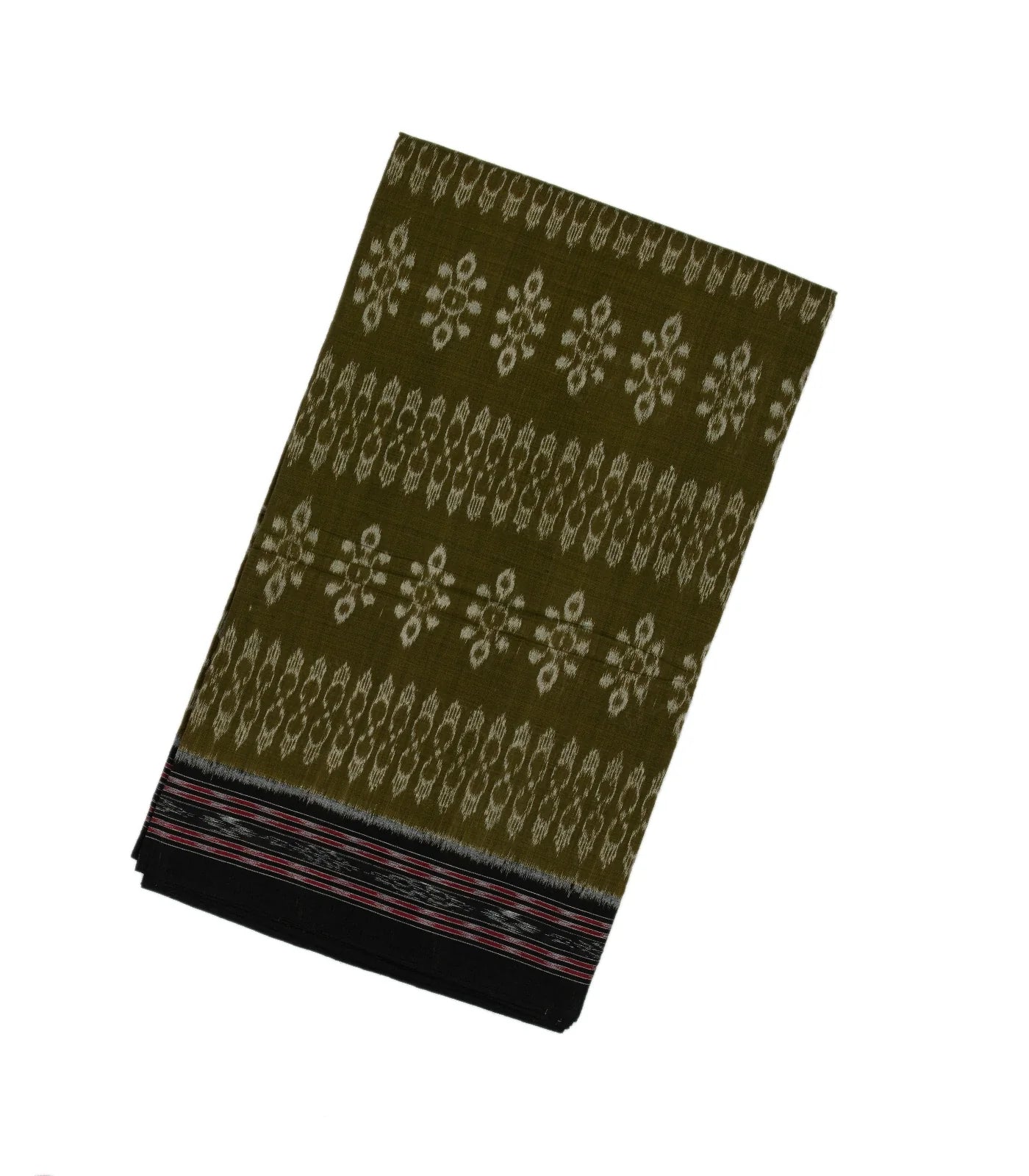RmKV Dark Olive Handloom Orissa Cotton Saree With Tie & Dye Flower Motifs