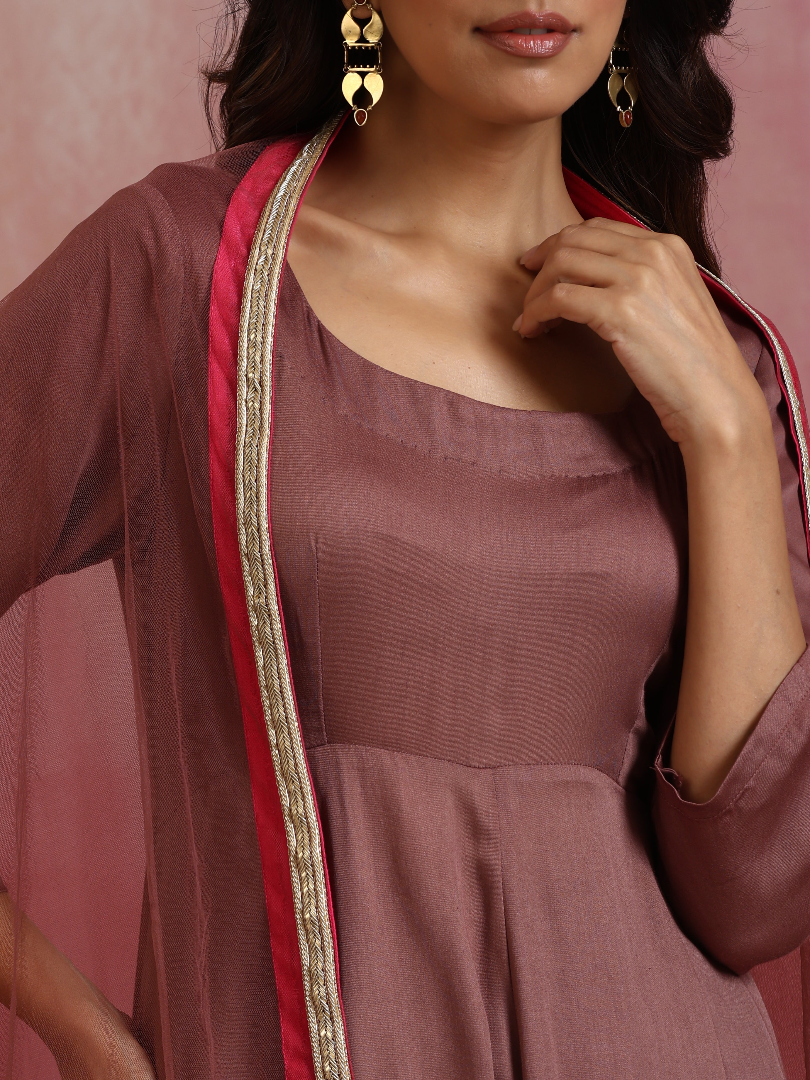 trueBrowns Brown Modal Anarkali Kurta Set - view 5