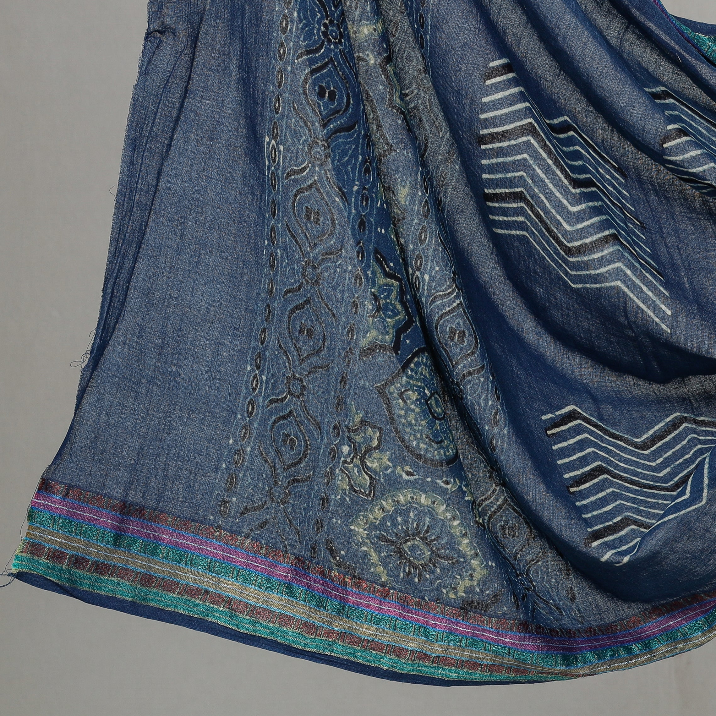KACHCHH JI CHHAAP Blue - 3pc Ajrakh Block Printed Cotton Suit Material Set - view 4