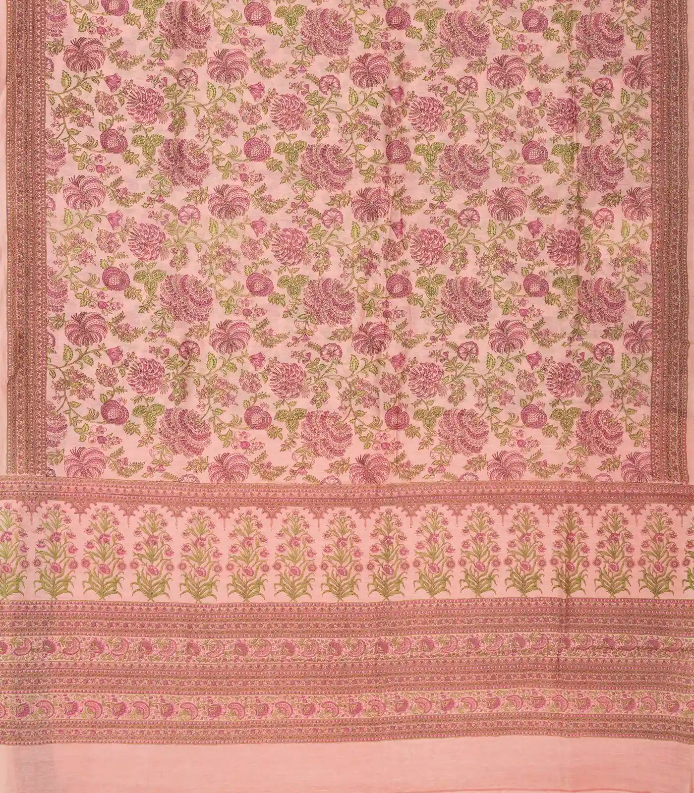 RmKV Baby Pink Handloom Chanderi Cotton Saree With Printed Floral Motif - view 2