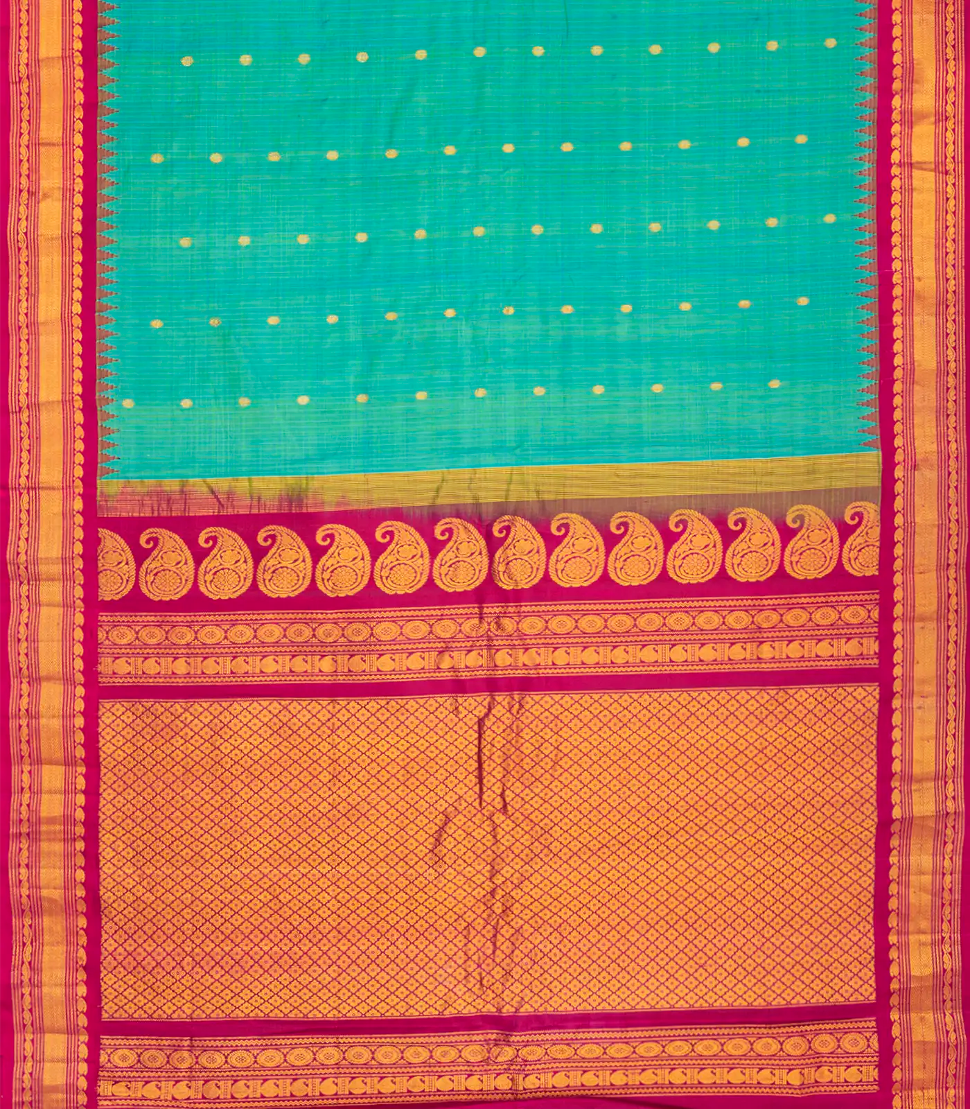 RmKV Aquamarine Handloom Gadwal SICO Saree With Chakaram Motifs -Aquamarine - view 2