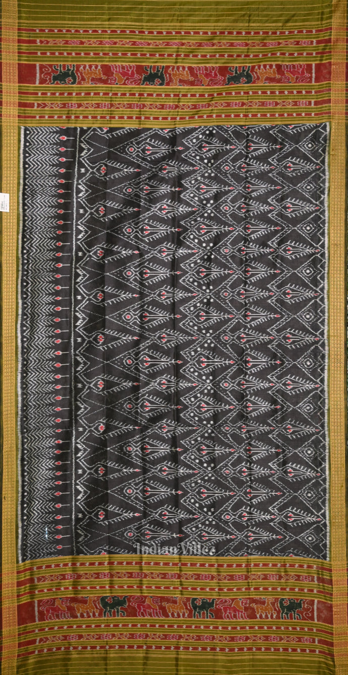 IndianVillèz Black Tribal Theme Odisha Ikat Pure Silk Dupatta
