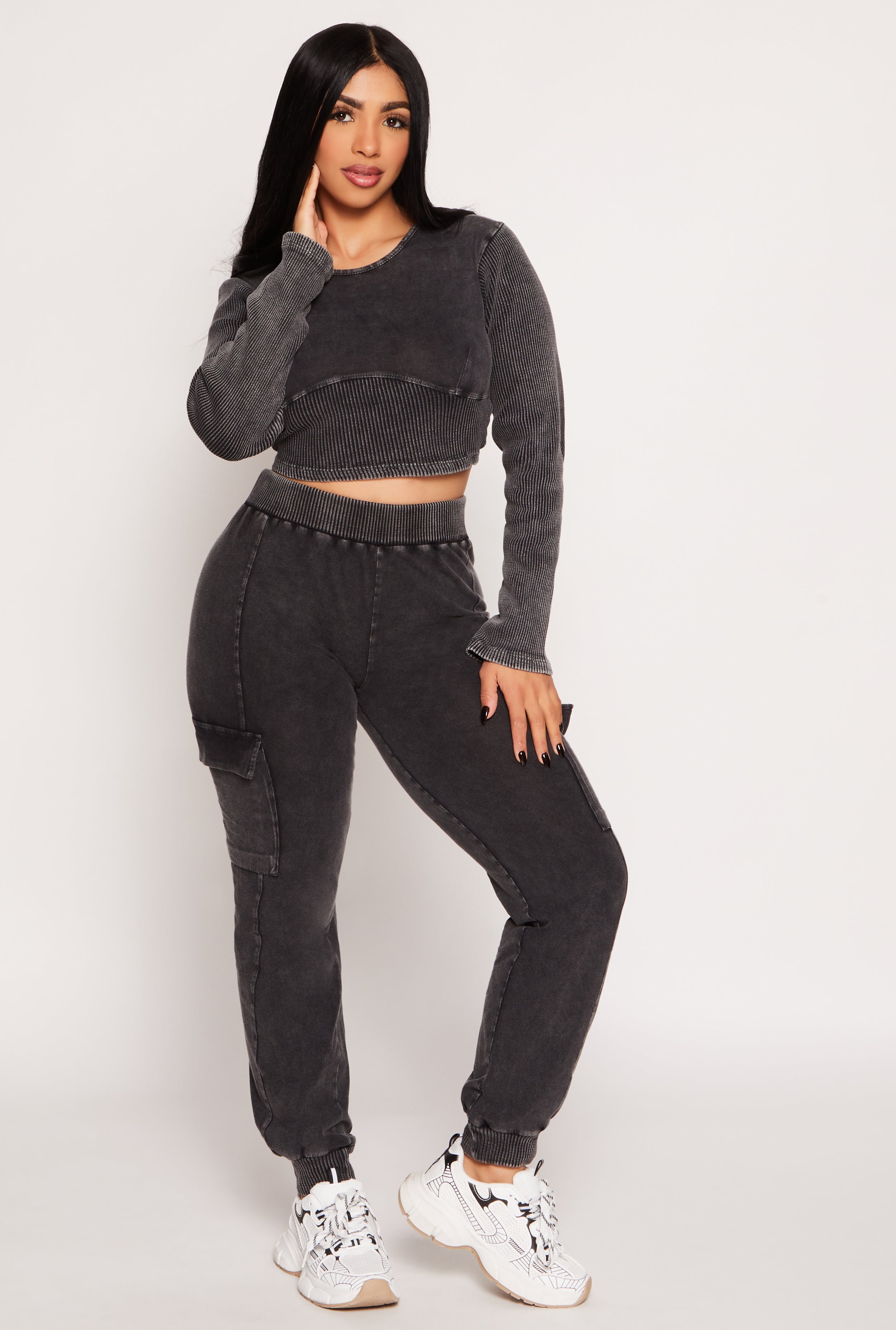 Rainbow Shops Ribbed Knit Acid Wash Crop Top – Women's - view 2
