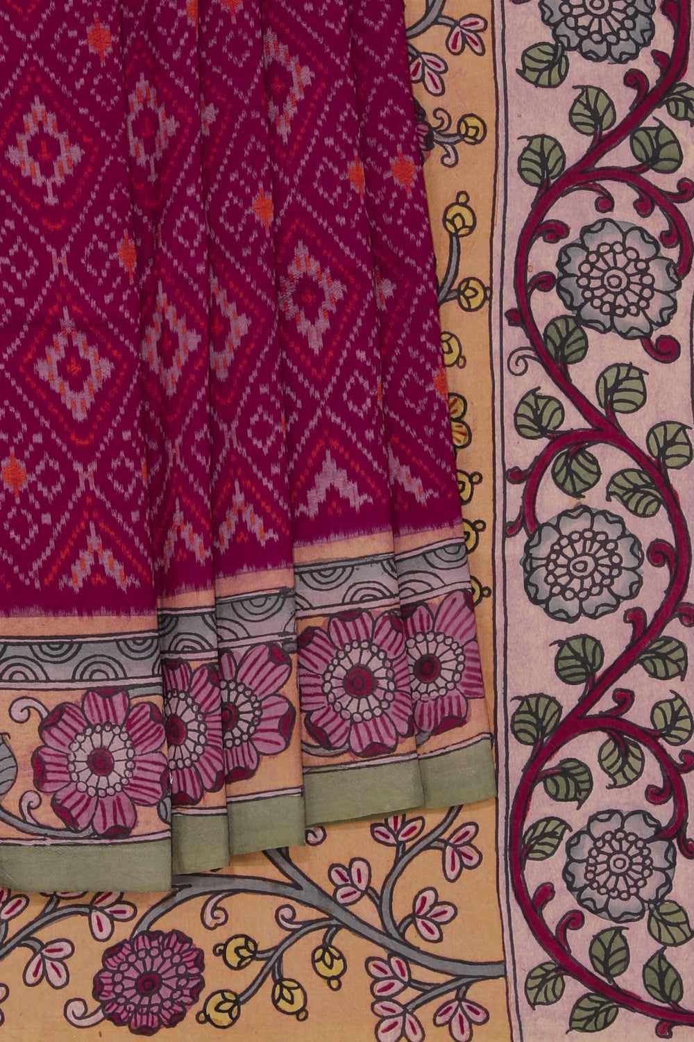 Kalanjali Kalamkari Painted Dark Pink Saree – Women's