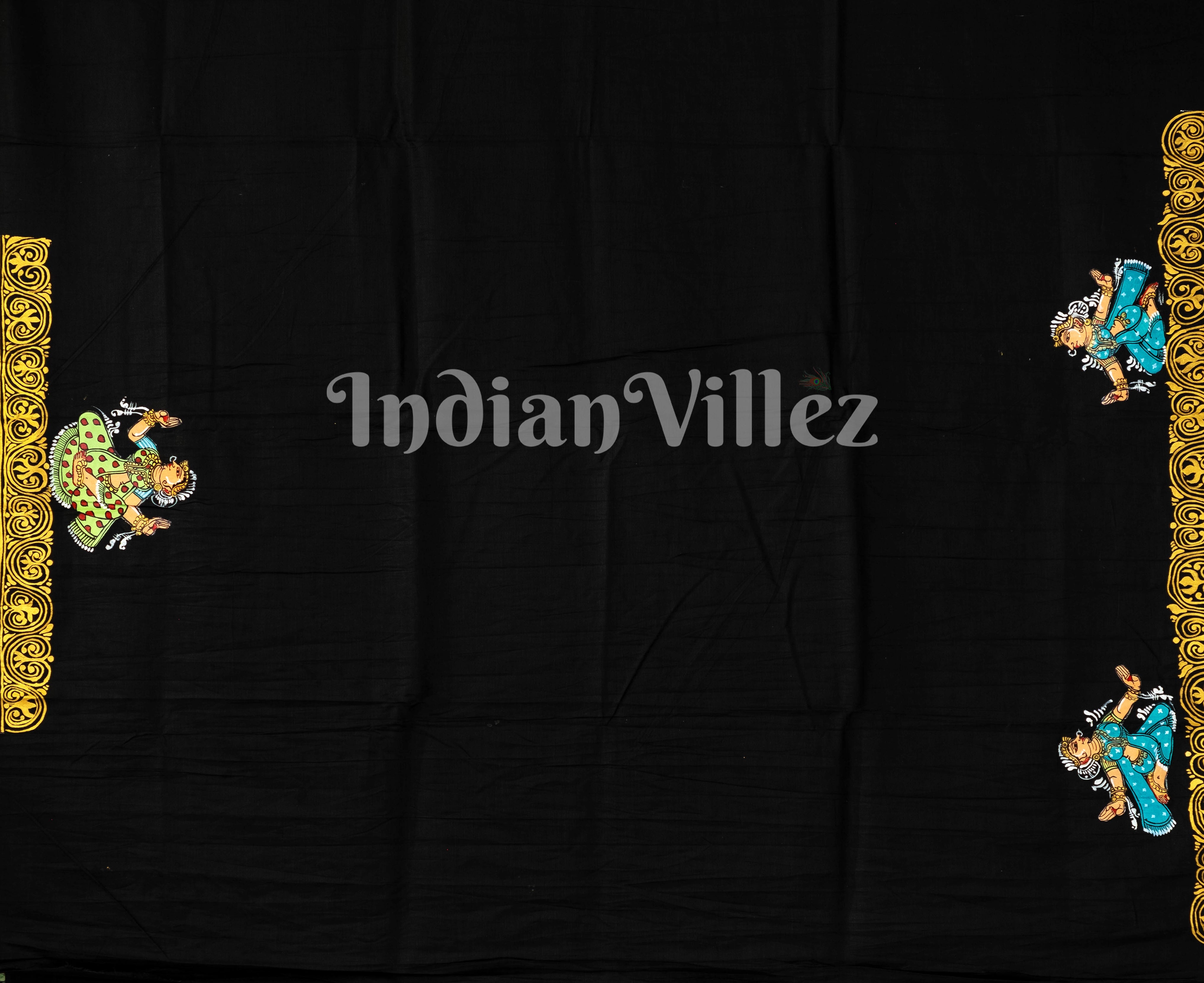 IndianVillèz Black Radha Krishna Hand-Painted Pattachitra Saree (Pre Order) - view 4