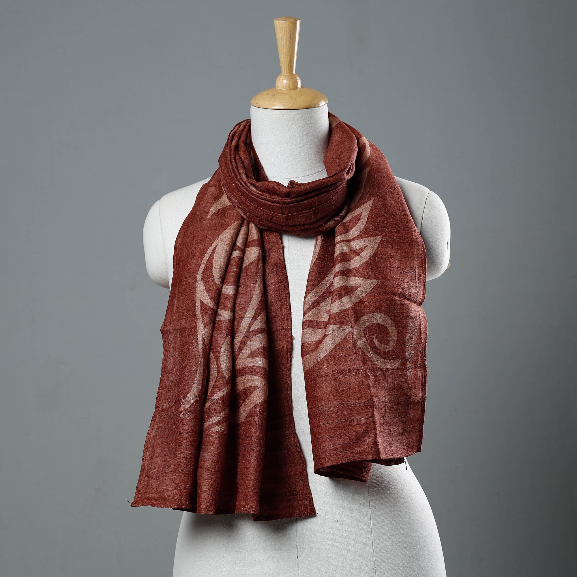 BINDAAS UNLIMITED Brown - Block Art Print Natural Dyed Tussar Silk Bindaas Stole