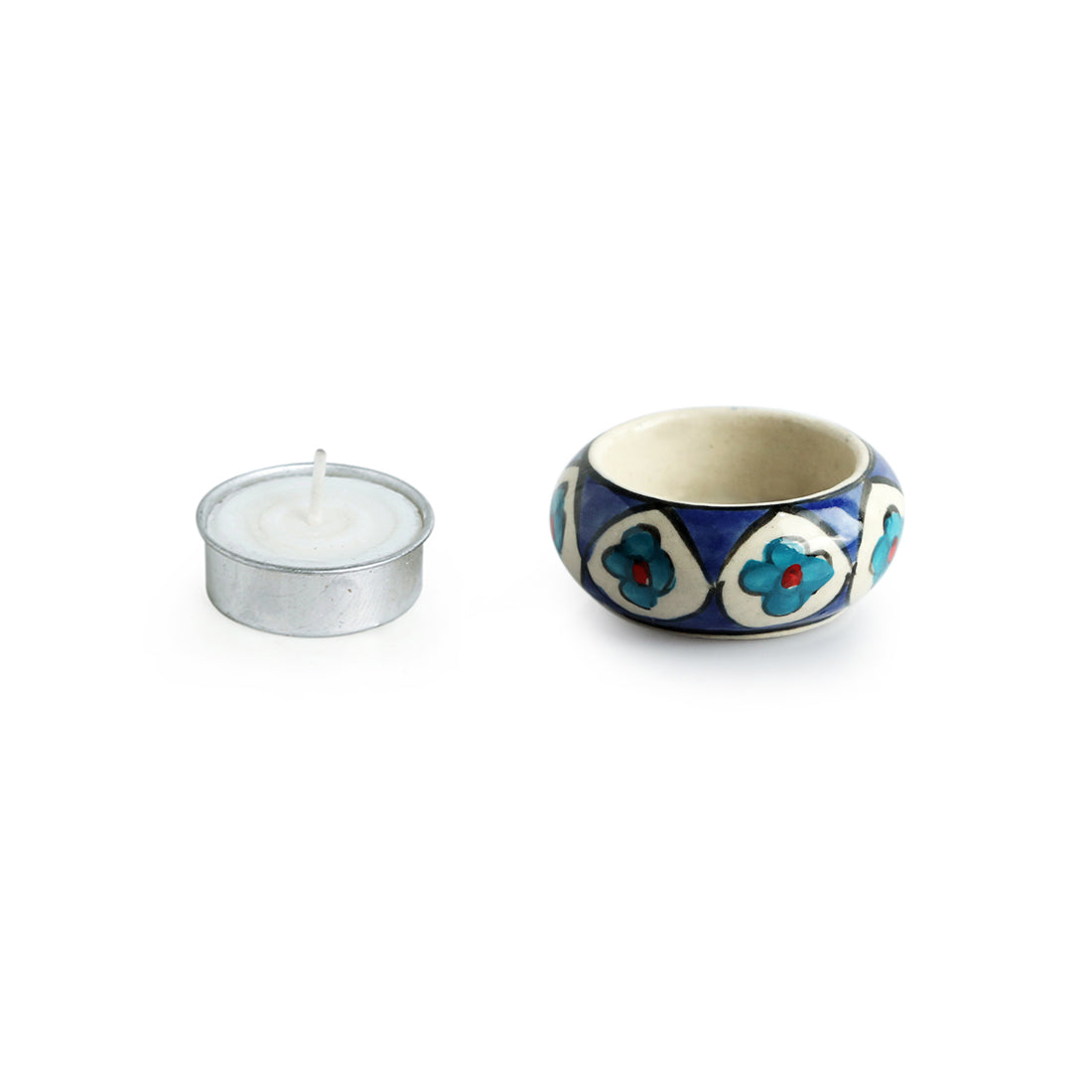 EXCLUSIVELANE 'Mughal Floral' Handpainted Tea Light Holder (Set of 4, Ceramic) - view 3