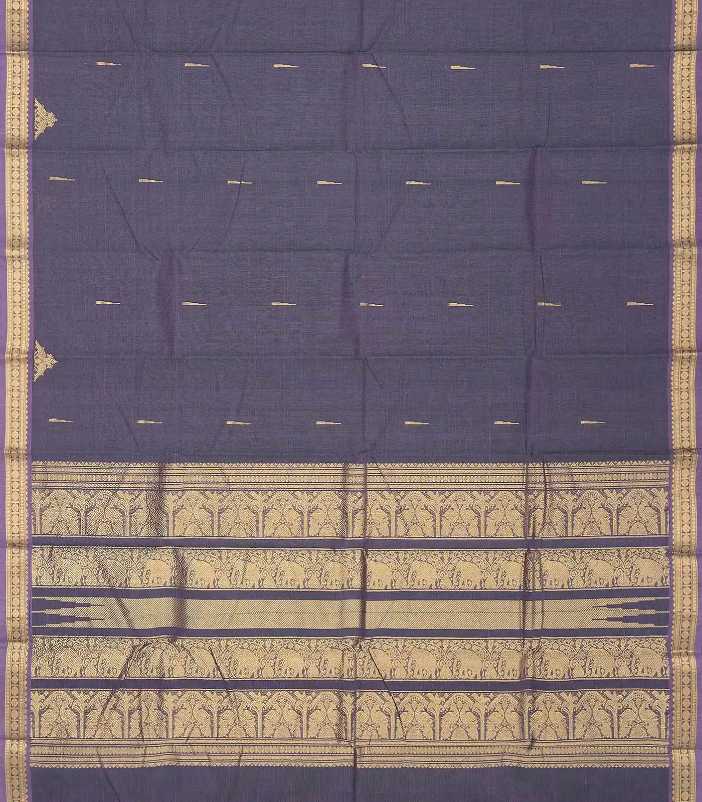 RmKV Dark Grey Handloom Kanchi Cotton Saree With Kamalam Buttas - view 2