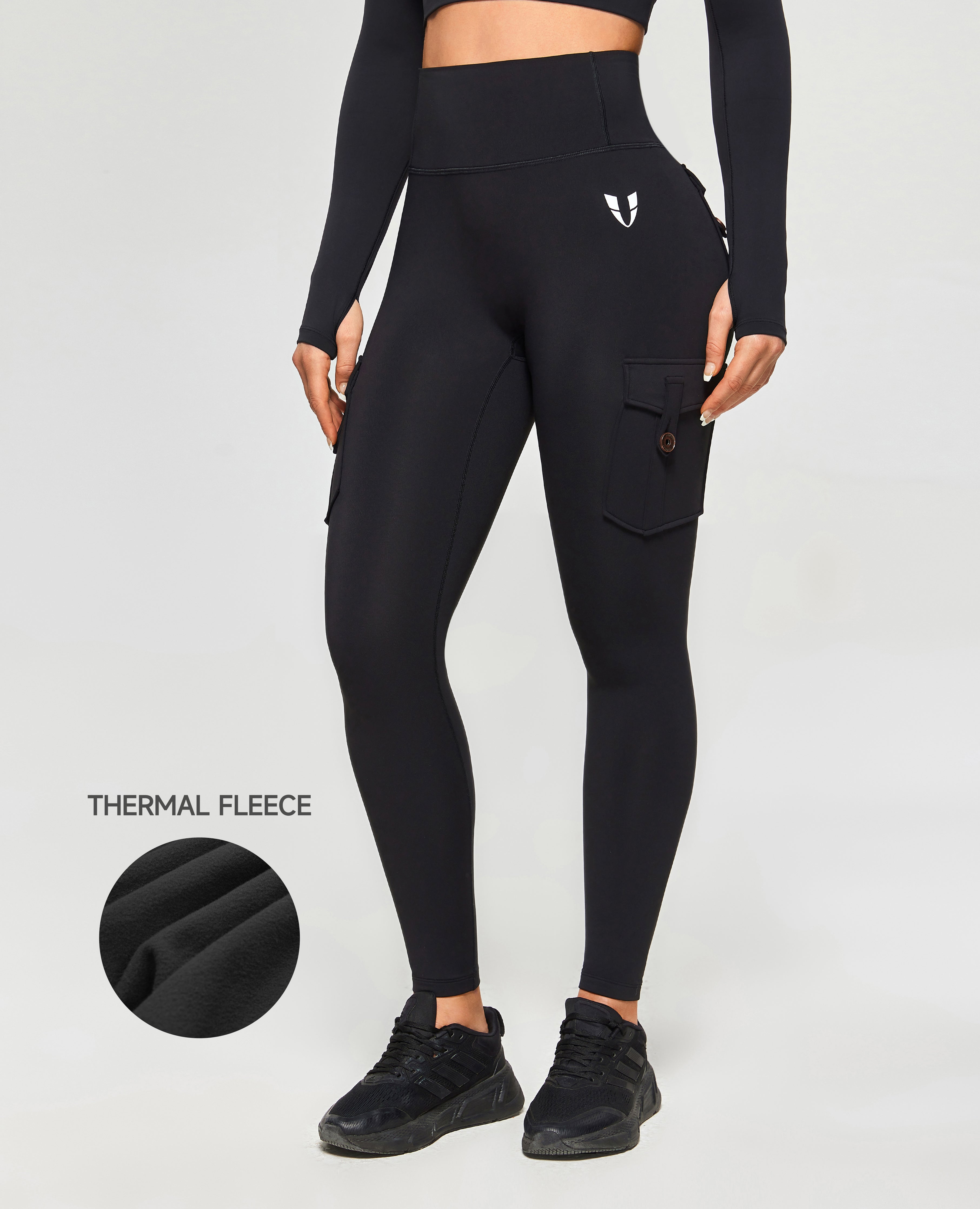 FIRM ABS PowerMove Thermal Fleece Cargo Leggings - Black
