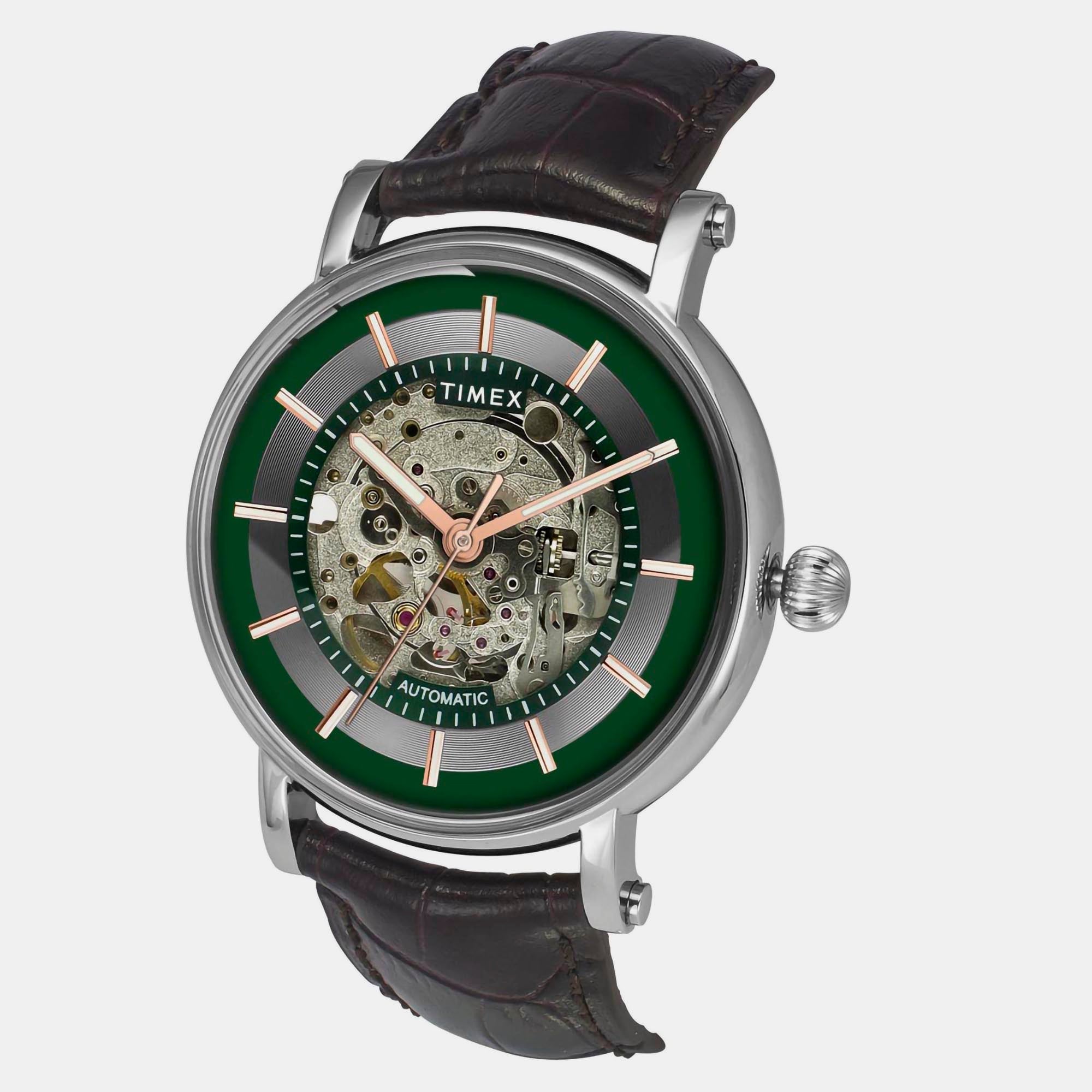 Timex E Class Men Automatic Green Dial Analog Leather Watch TWEG16718 - view 2