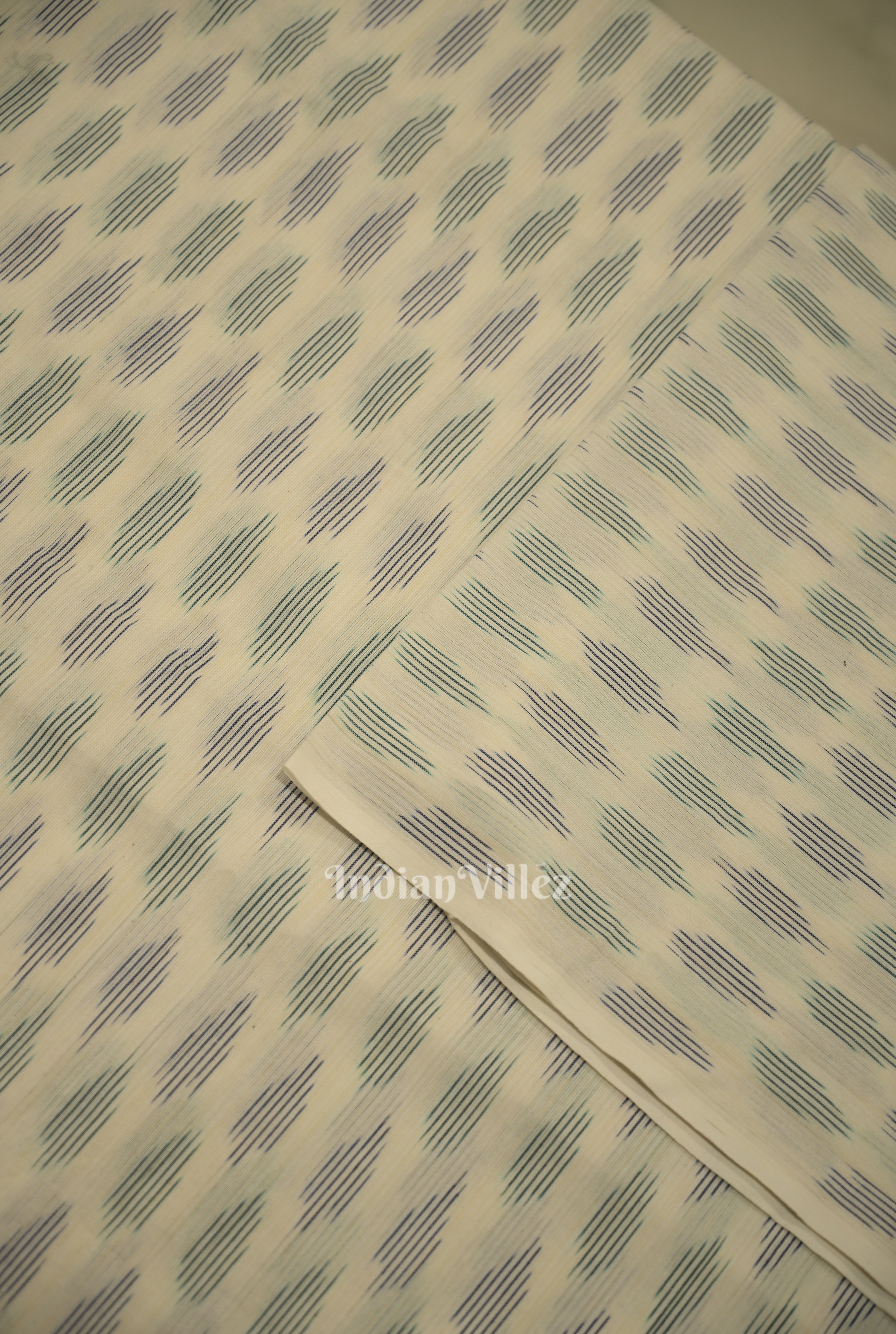 IndianVillèz White Pochampally Ikat Cotton Fabric - view 2