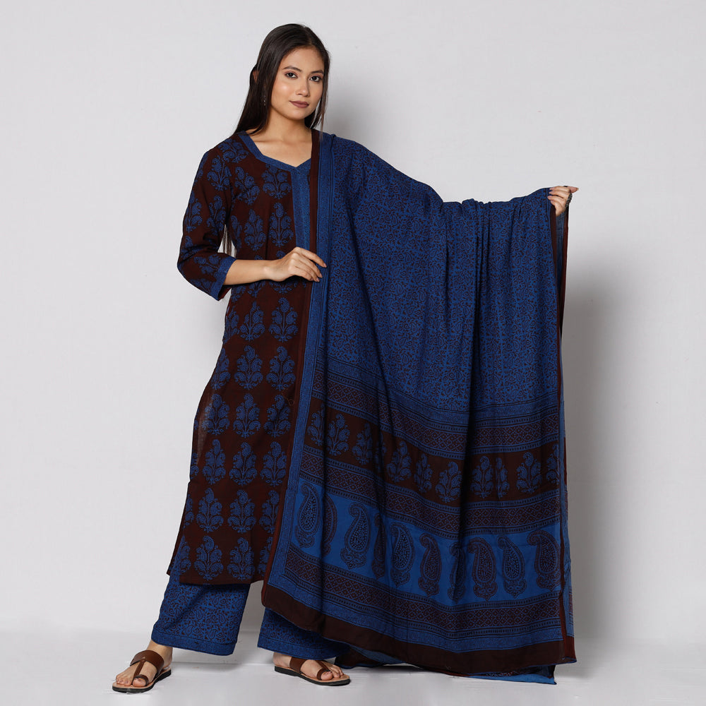 ITOKRI CASUALS Blue - Bagh Block Printing Cotton Kurta with Palazzo & Dupatta Set - view 2