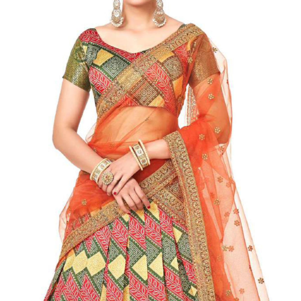 Peachmode Multicolor Digital Printed With Zari Work Art Silk Lehenga Choli - view 2