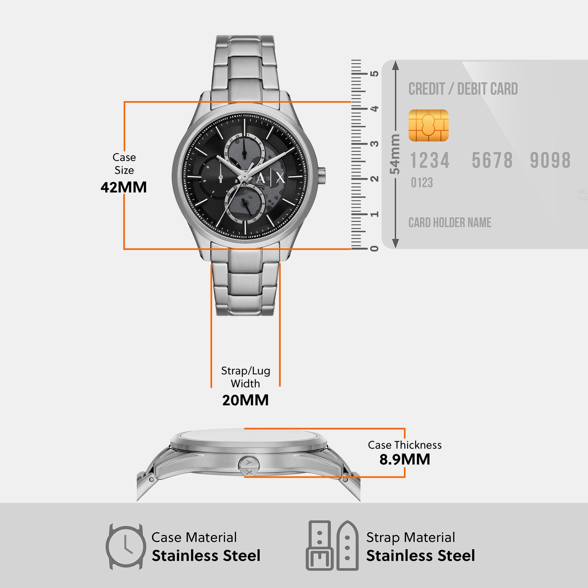 Armani Exchange Dante Men Quartz Black Dial Chronograph Stainless Steel Watch AX1873 - view 7