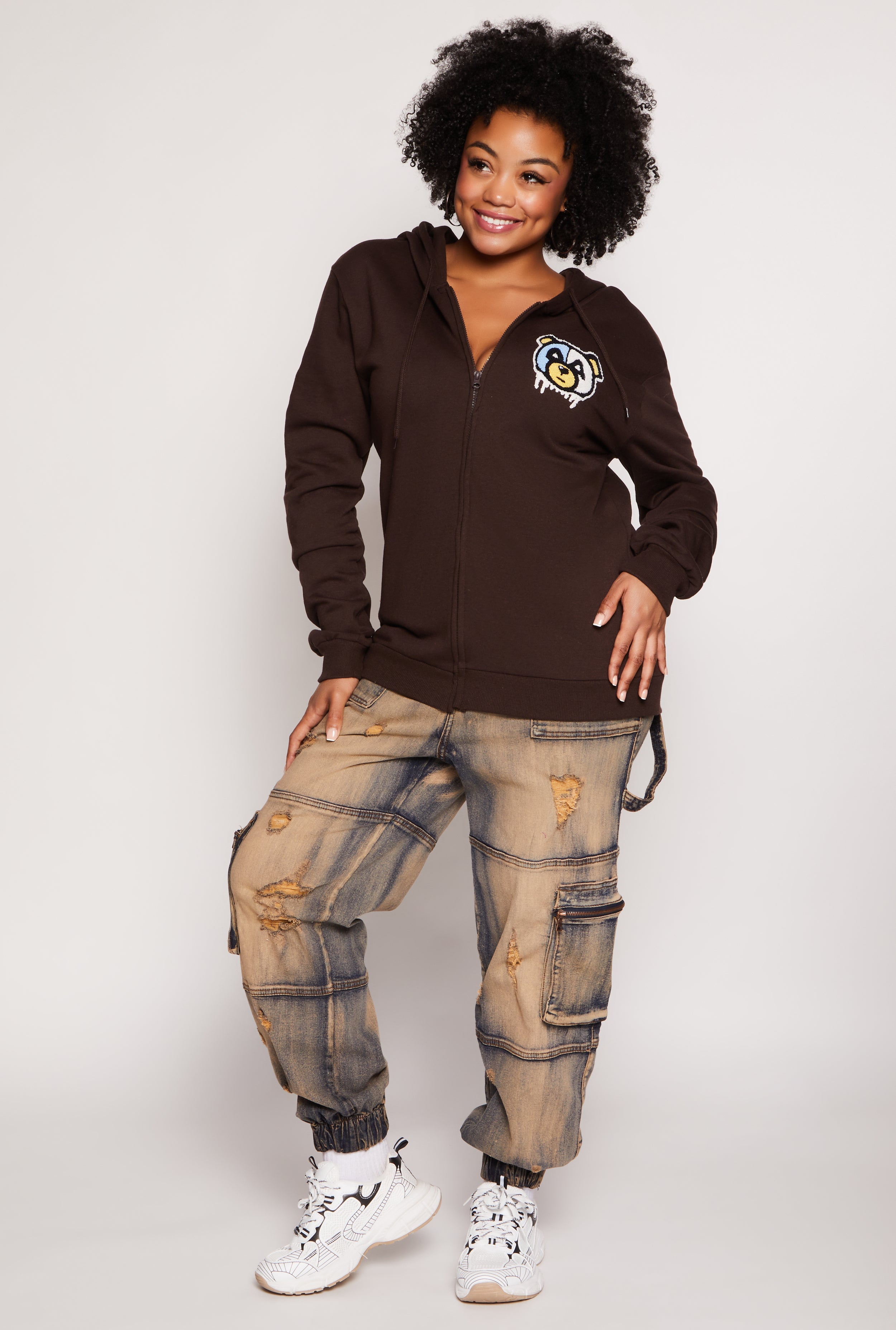 Rainbow Shops Plus Size Bear Chenille Graphic Zip Front Hoodie - view 2