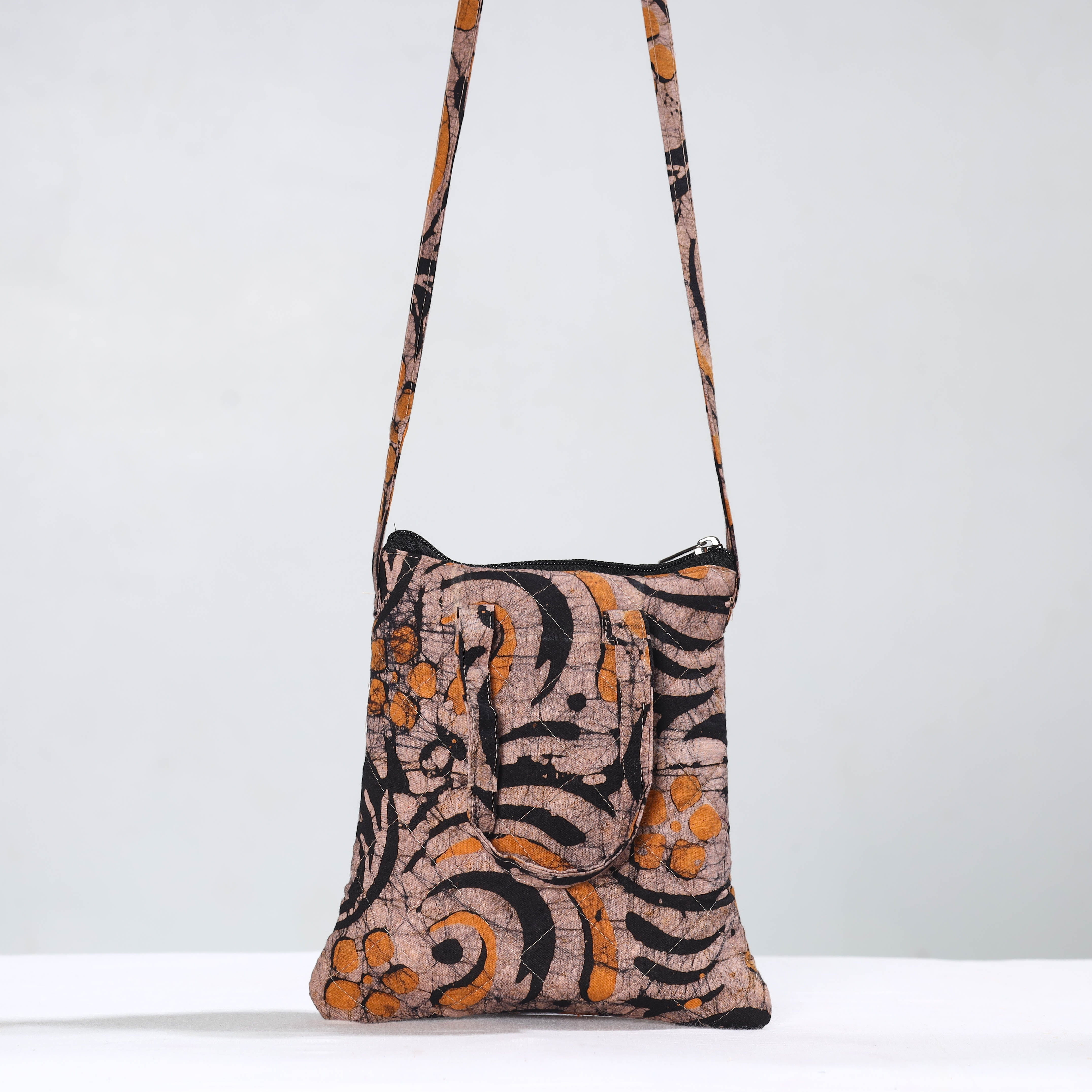 NOORI BAZAR Brown - Hand Batik Printed Quilted Cotton Sling Bag 16