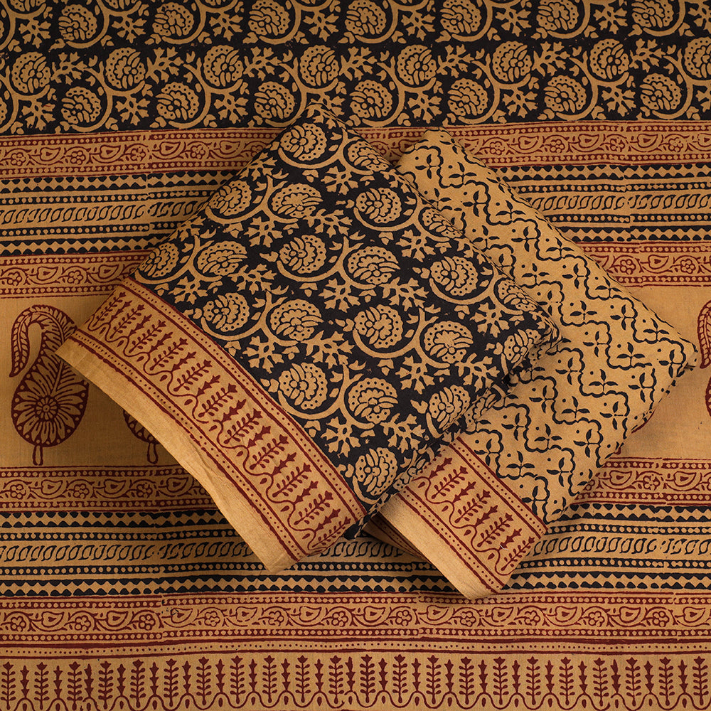 BAGH PRINTS BY MOHAMMED BILAL KHATRI Brown - 3pc Natural Dyed Cotton Bagh Print Suit Material Set 09 - view 2