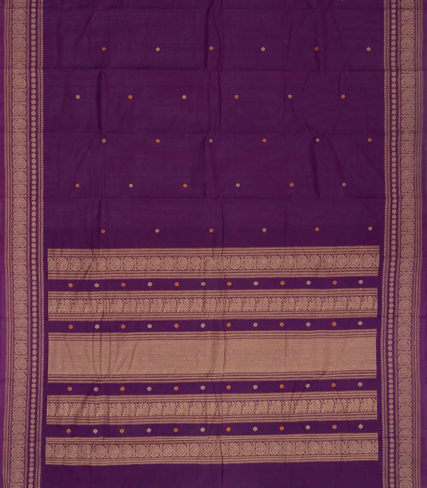 RmKV Purple Handloom Kanchi Cotton Saree With Coin Buttas - view 2