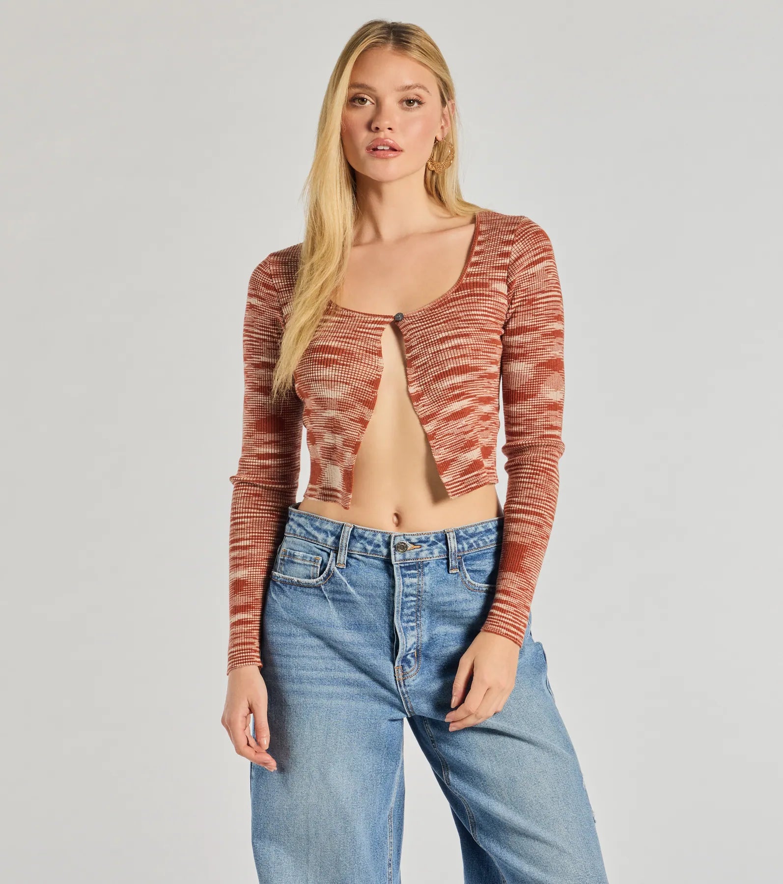 Windsor Sassy Knits Long Sleeve Button Crop Top