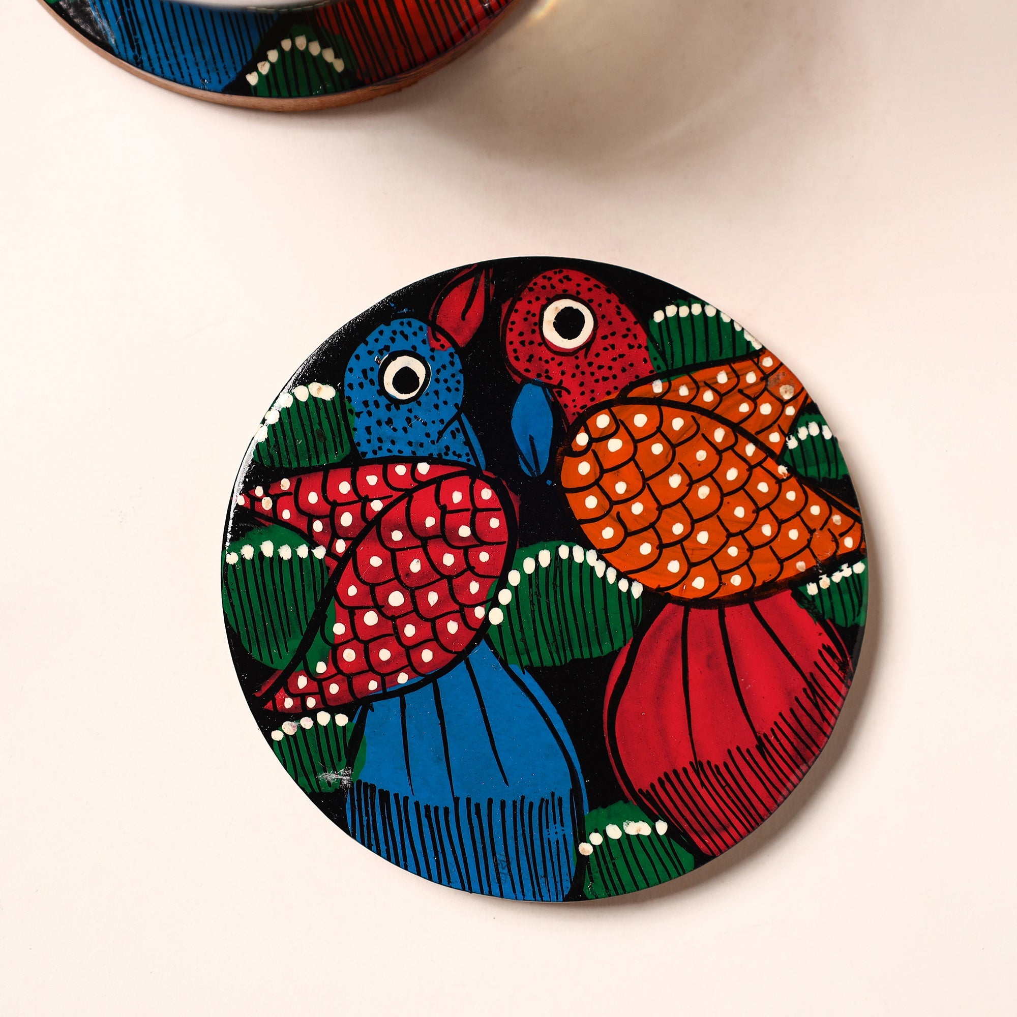 ITOKRI CRAFTS INITIATIVE Bengal Patua Handpainted Akashmoni Wooden Coasters (Set of 4) 29 - view 2