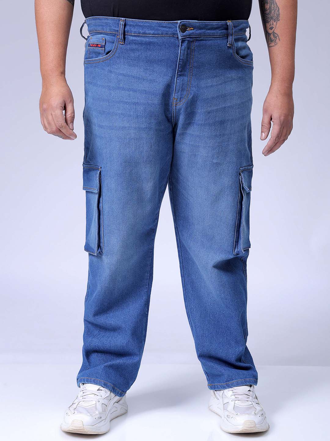 Hardsoda Men's Plus Size Blue Baggy Fit Solid Stretchable Jeans