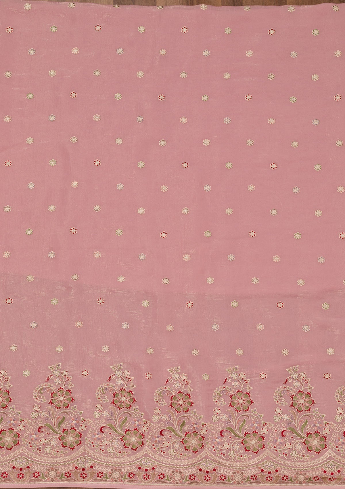 Koskii Pink Threadwork Semi Crepe Unstitched Salwar Suit - view 4