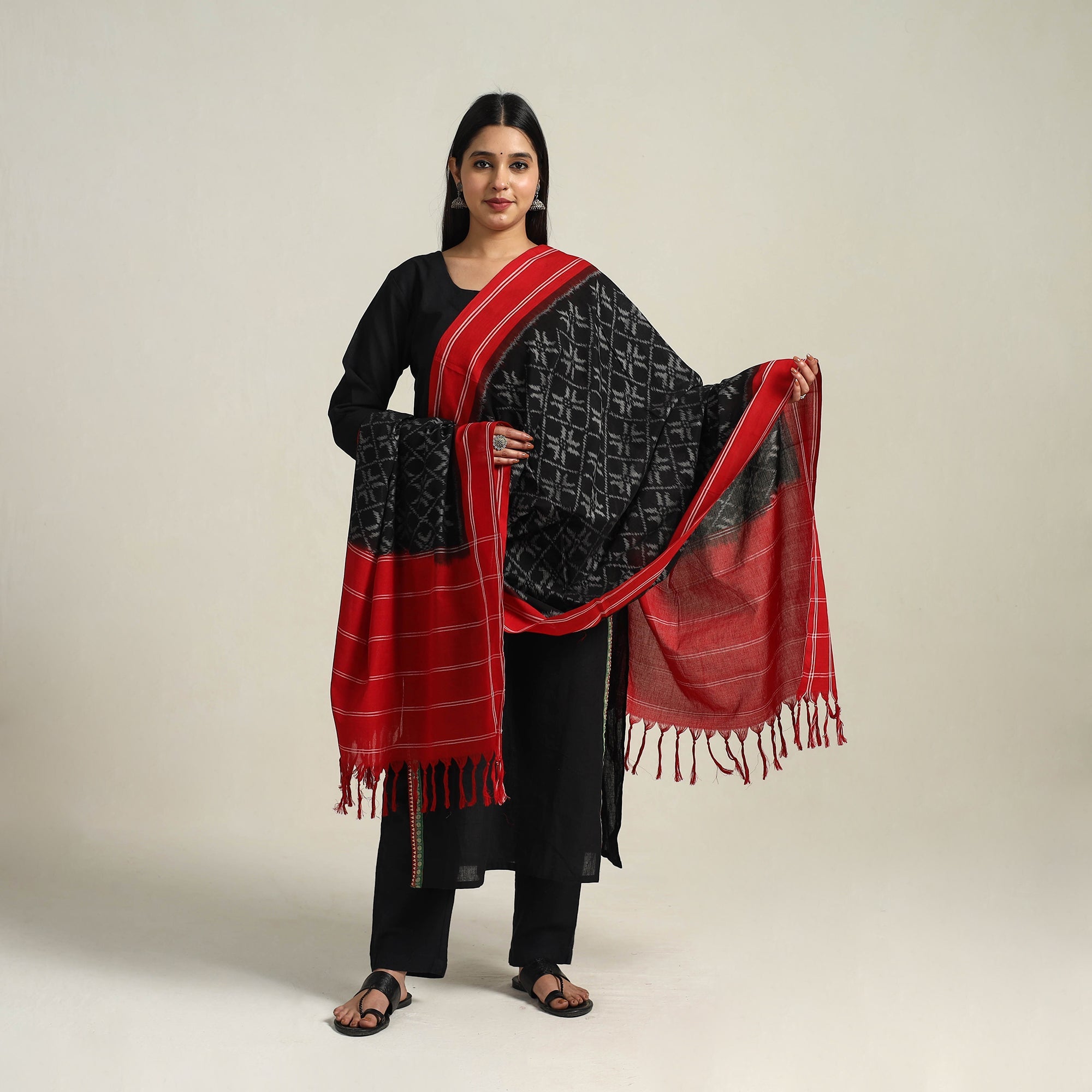 SOUTH KARGHA Black - Handloom Cotton Pochampally Double Ikat Dupatta 07