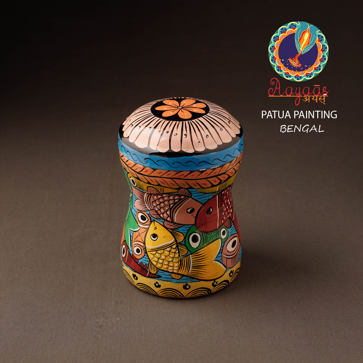 AAYAAS Bengal Patua Handpainted Stainless Steel Multi Utility Canister 39