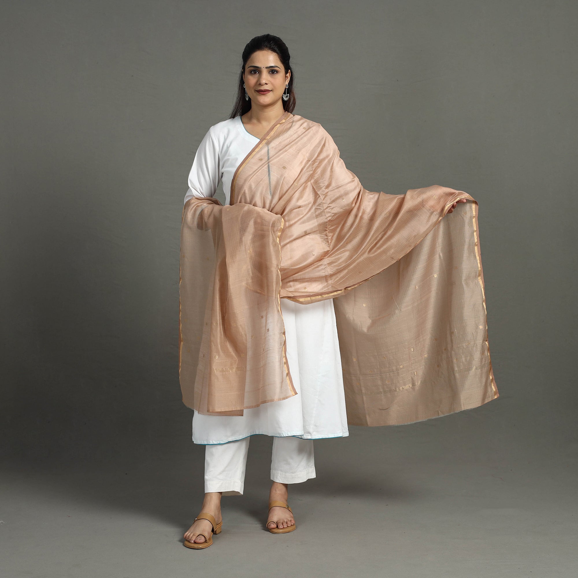 CHANDERI BY RAUPH KHAN Brown - Handloom Silk Cotton Zari Buti Chanderi Dupatta 05 - view 2