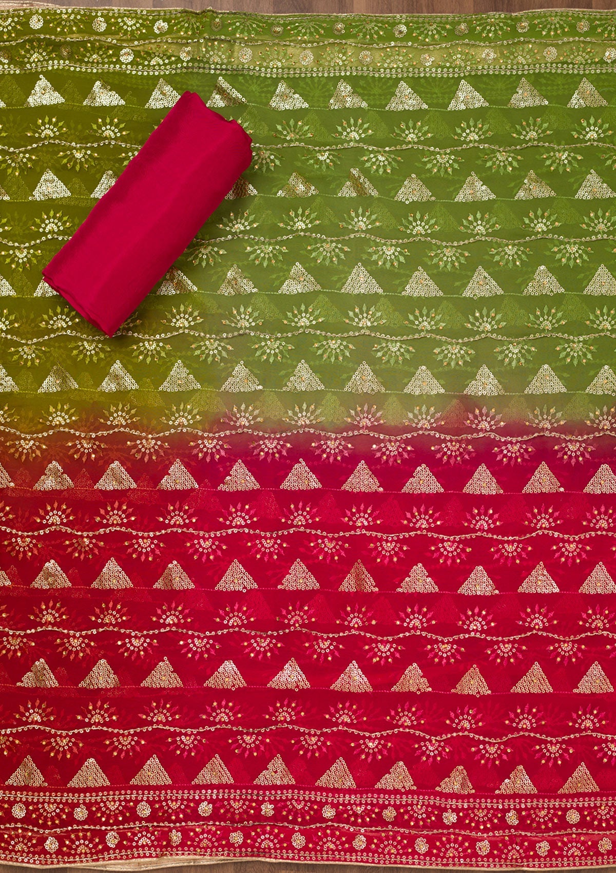 Koskii Rani Pink Threadwork Semi Crepe Unstitched Salwar Suit - view 6