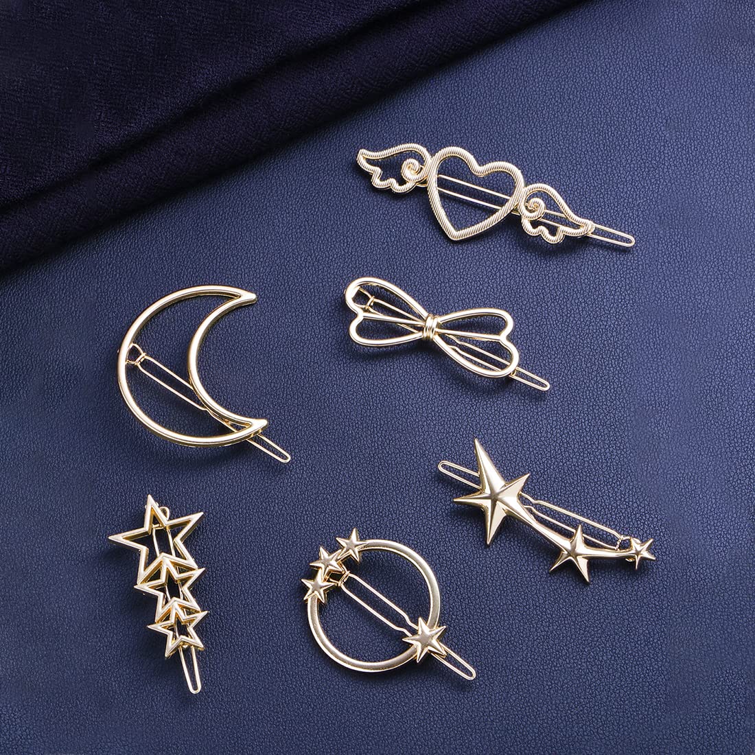 Yellow Chimes Hair Clips for Women Girls Hair Accessories for Women Golden Hair Clip 6 Pcs Hair Clips for Girls Star Bow Hairclips Alligator Clips Hai - view 2