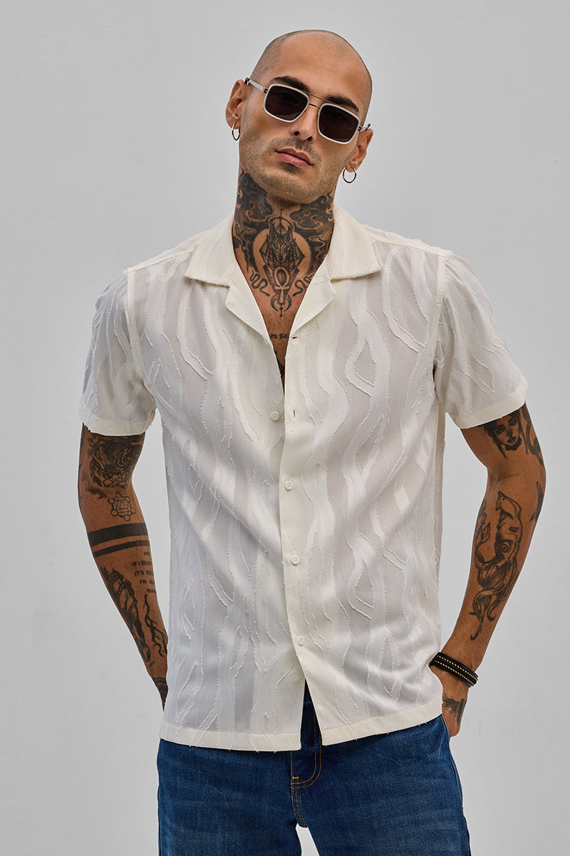 SNITCH Cream Textured Box Fit Shirt
