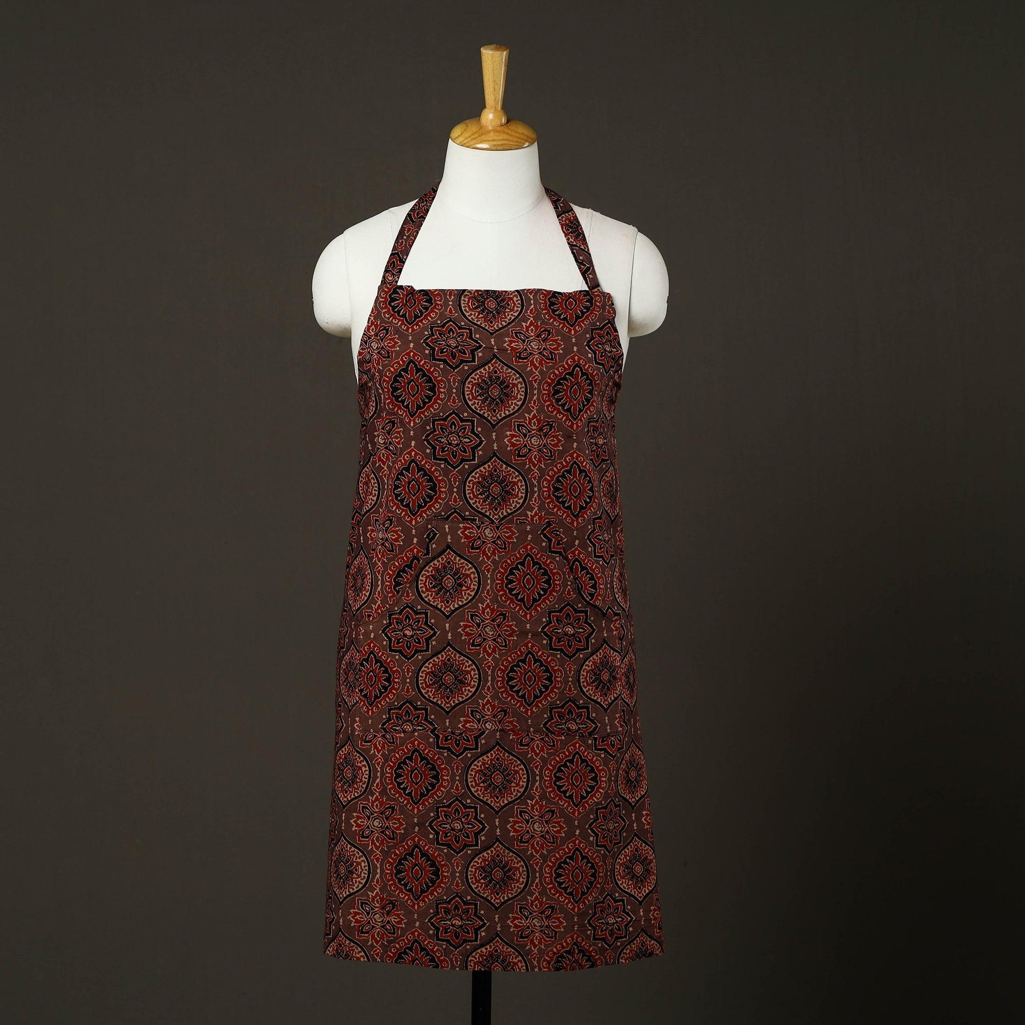JALPARI Brown - Ajrakh Block Print Cotton Apron with Pocket 79