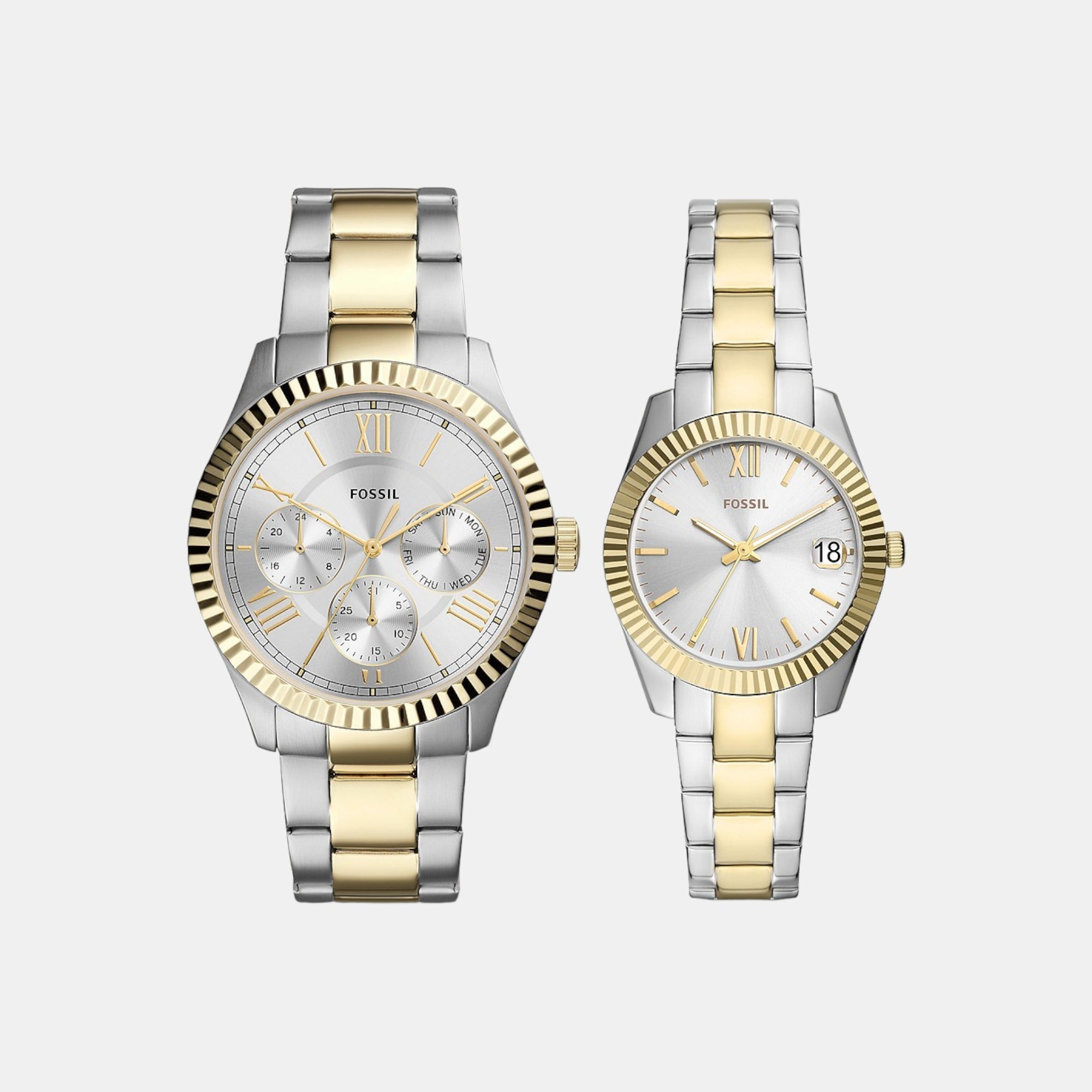 Fossil Chapman Couple Quartz Silver Dial Analog Stainless Steel Watch FS5987SET