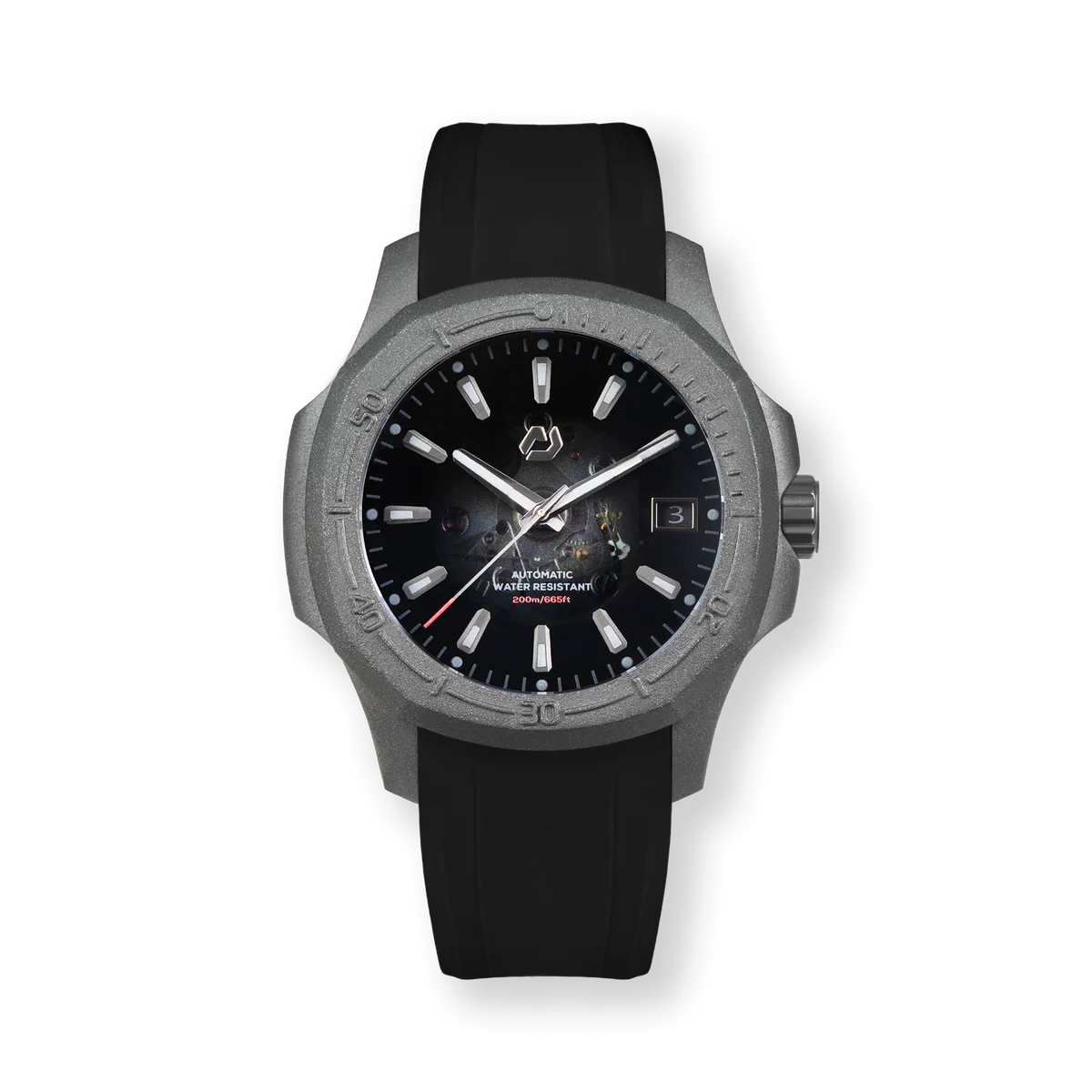 Nuun Official N200 Gunmetal v2 Index Men Automatic Watch Translucent Dial With Gunmetal 316L Sandblast Stainless Steel - N200 Gunmetal v2