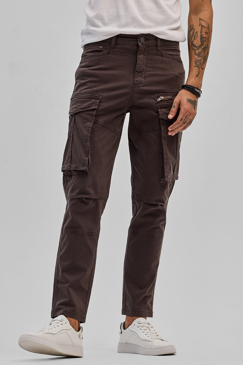 SNITCH Dark Brown Relaxed Fit Cargo Pants