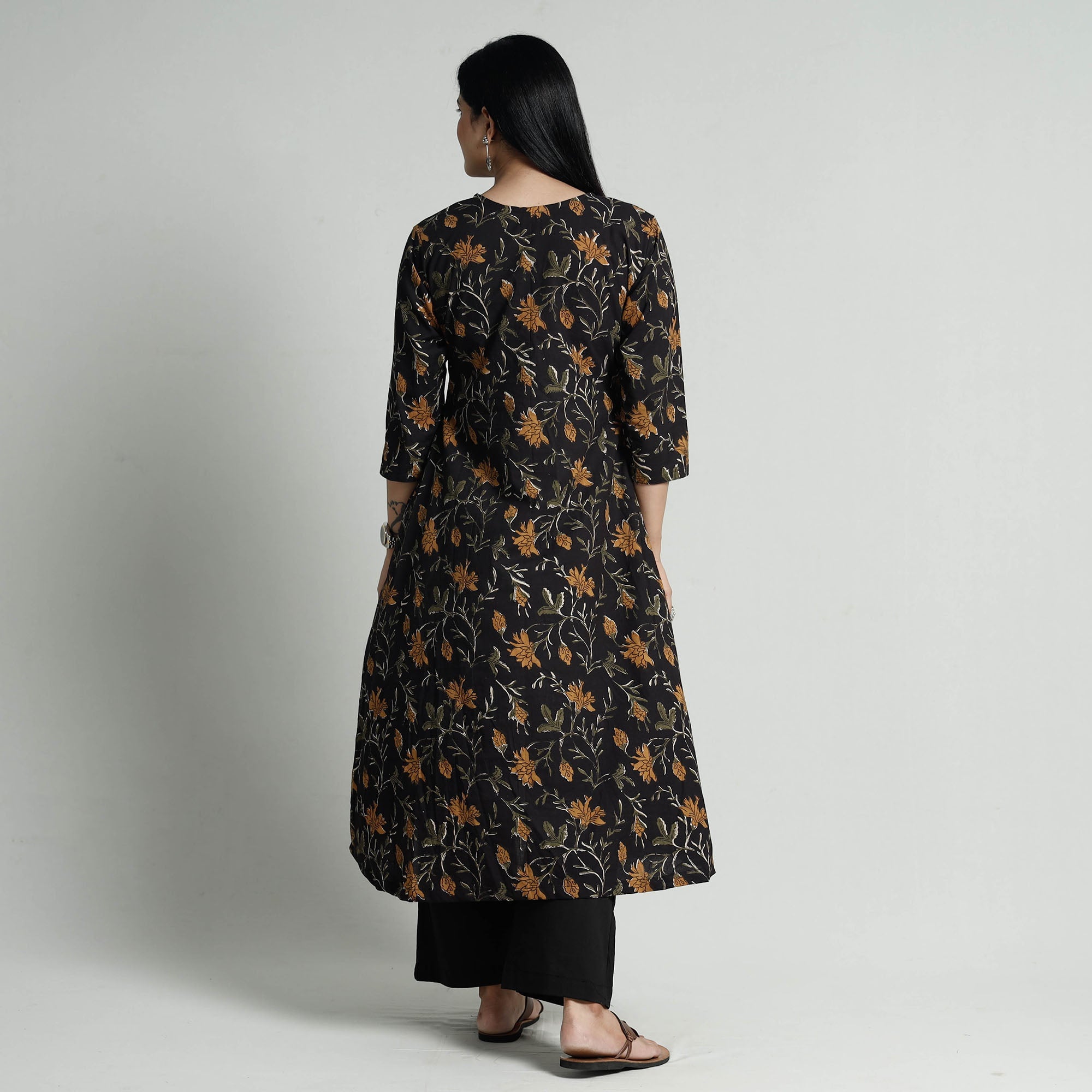ITOKRI CASUALS Black - Bagru Block Printed Cotton Kurta with Palazzo Set - view 8