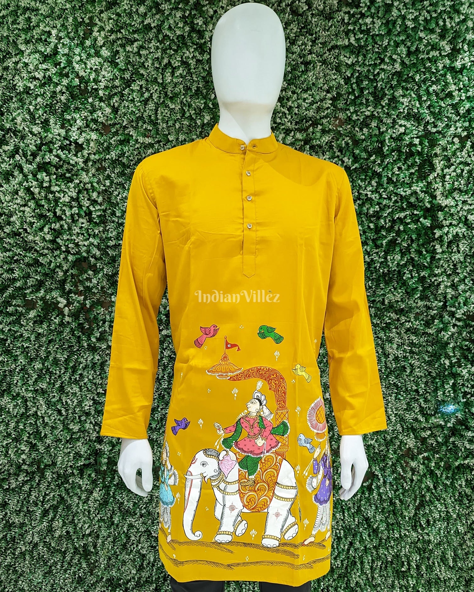 IndianVillèz Yellow Kandarpa Hasti Hand-Painted Pattachitra Kurta