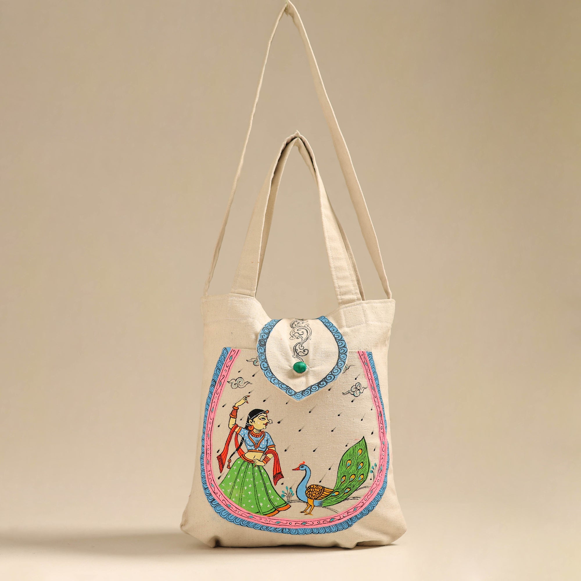 ITOKRI CRAFTS INITIATIVE Beige - Pattachitra Handpainted Shoulder Bag from Odisha 30