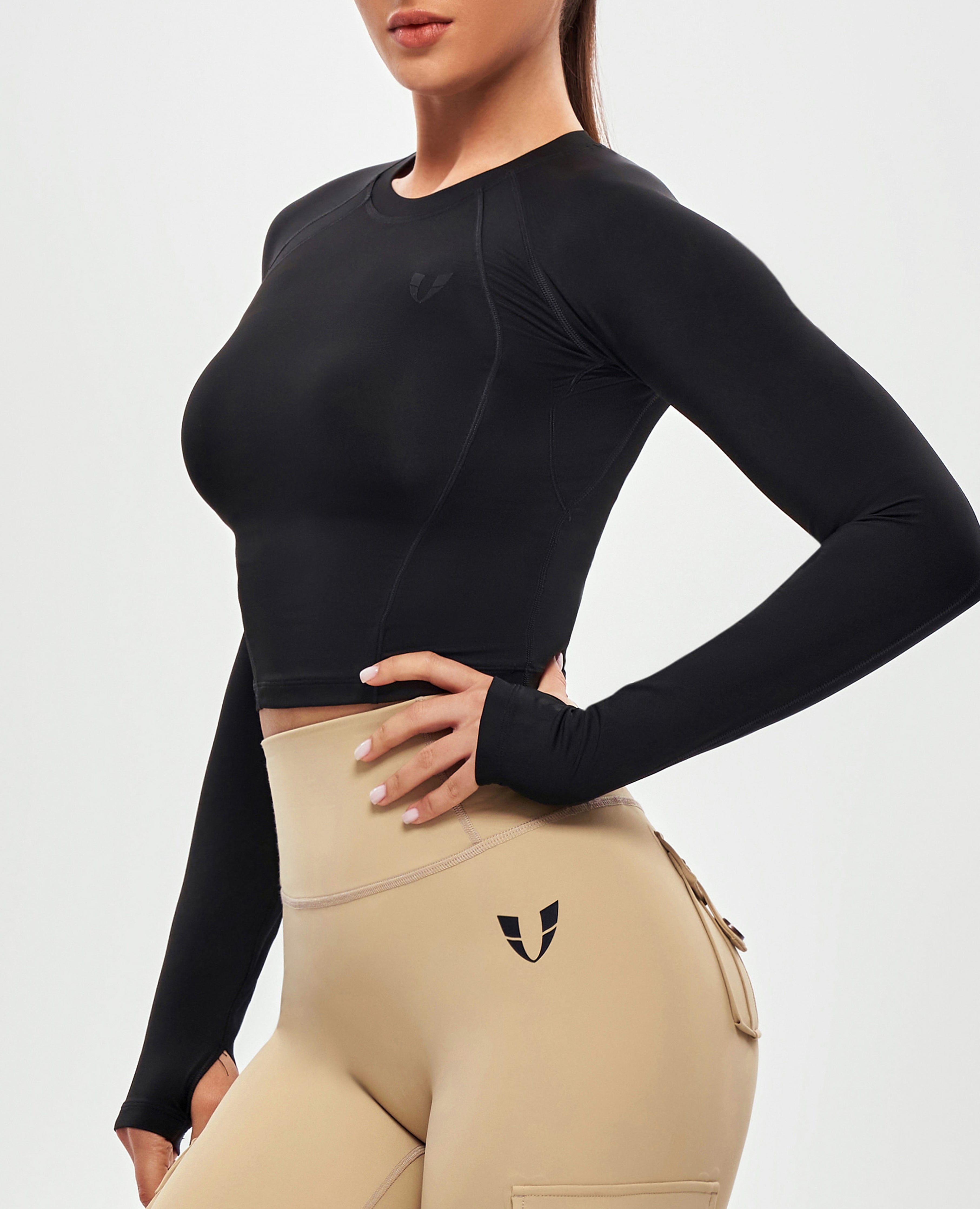 FIRM ABS Long Sleeve Crop Top - Black - view 3
